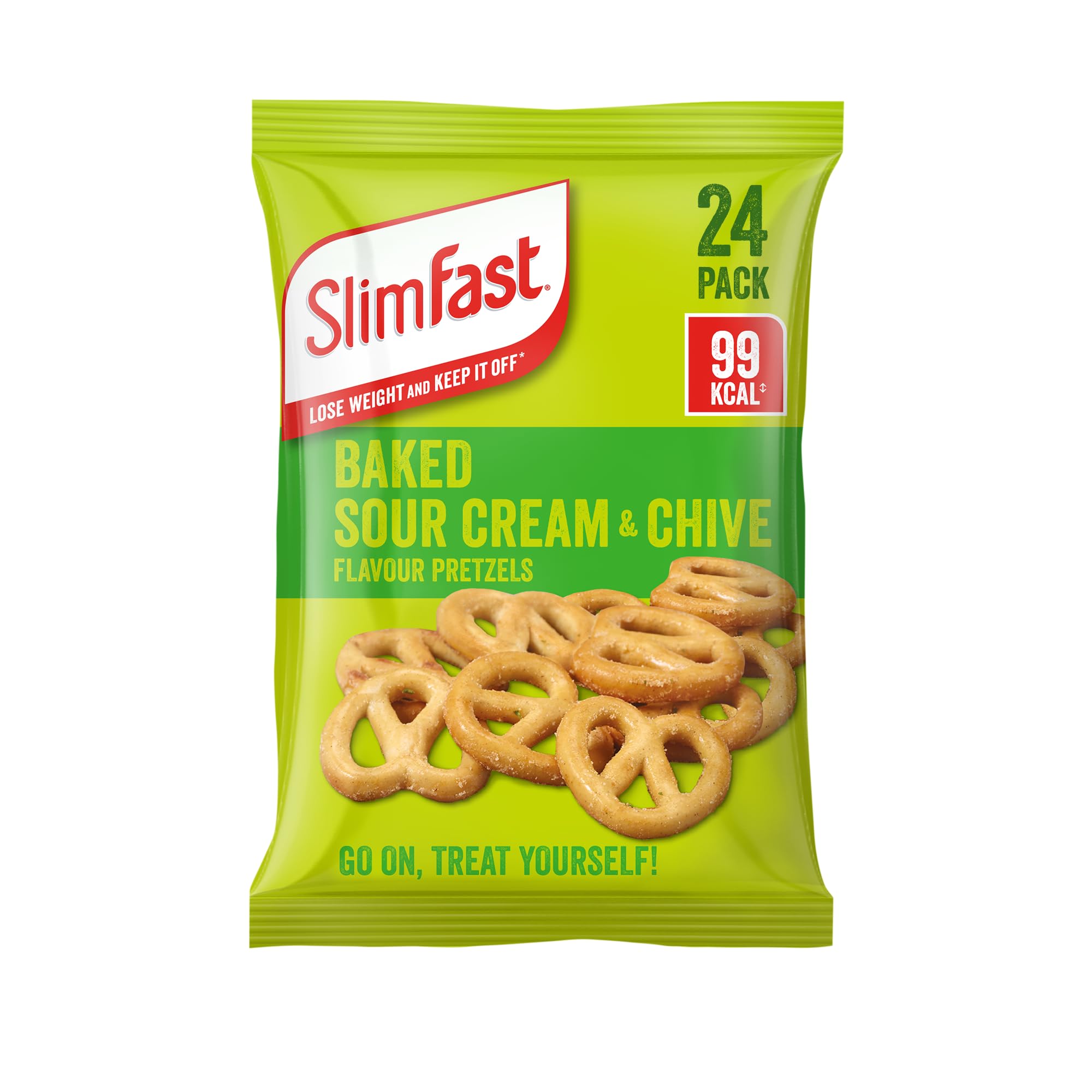 SlimFast Sour Cream & Chive Flavour Pretzels, Low Calorie Baked Snack, 24 Pack 1