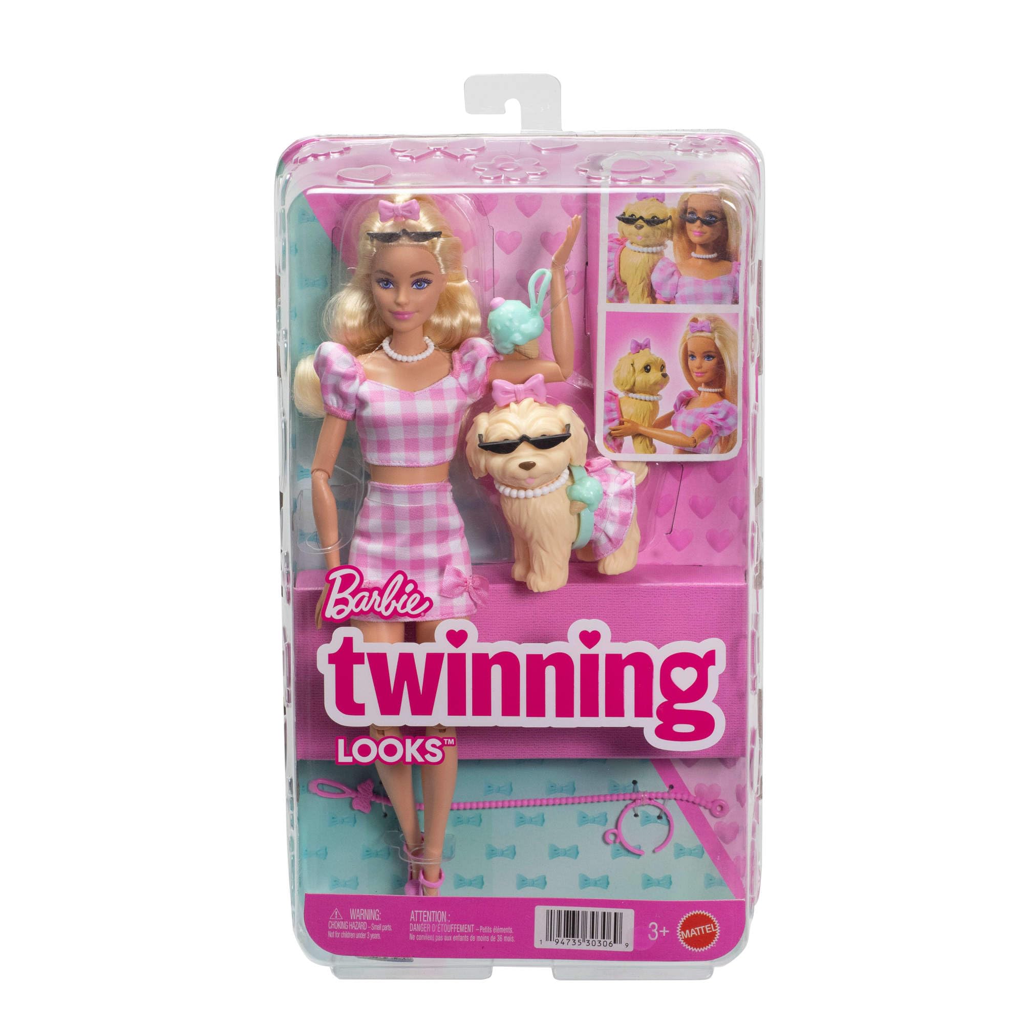 Barbie Twinning Looks Doll with Pet Dog - Pink Gingham Outfits | Ages 3+ 6