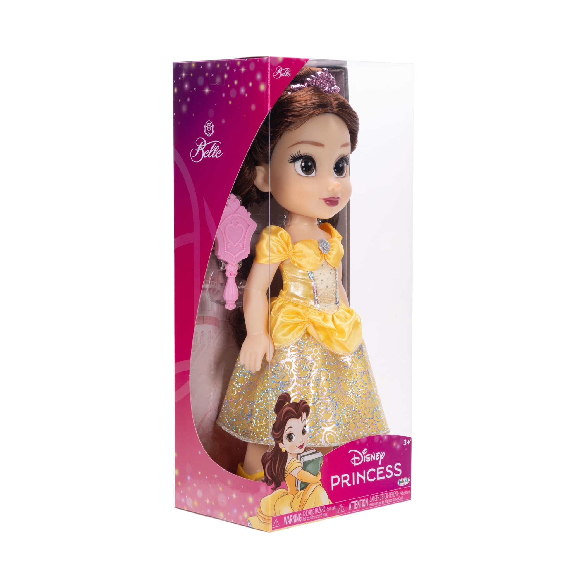 Disney Princess Belle Doll 14”/35cm with Platinum Holofoil Dress, Tiara, Shoes & Brush | Ages 3+ 4