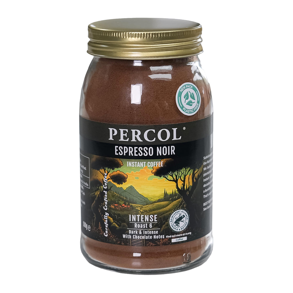 PERCOL Espresso Noir Intense Instant Coffee - 6 x 100 g