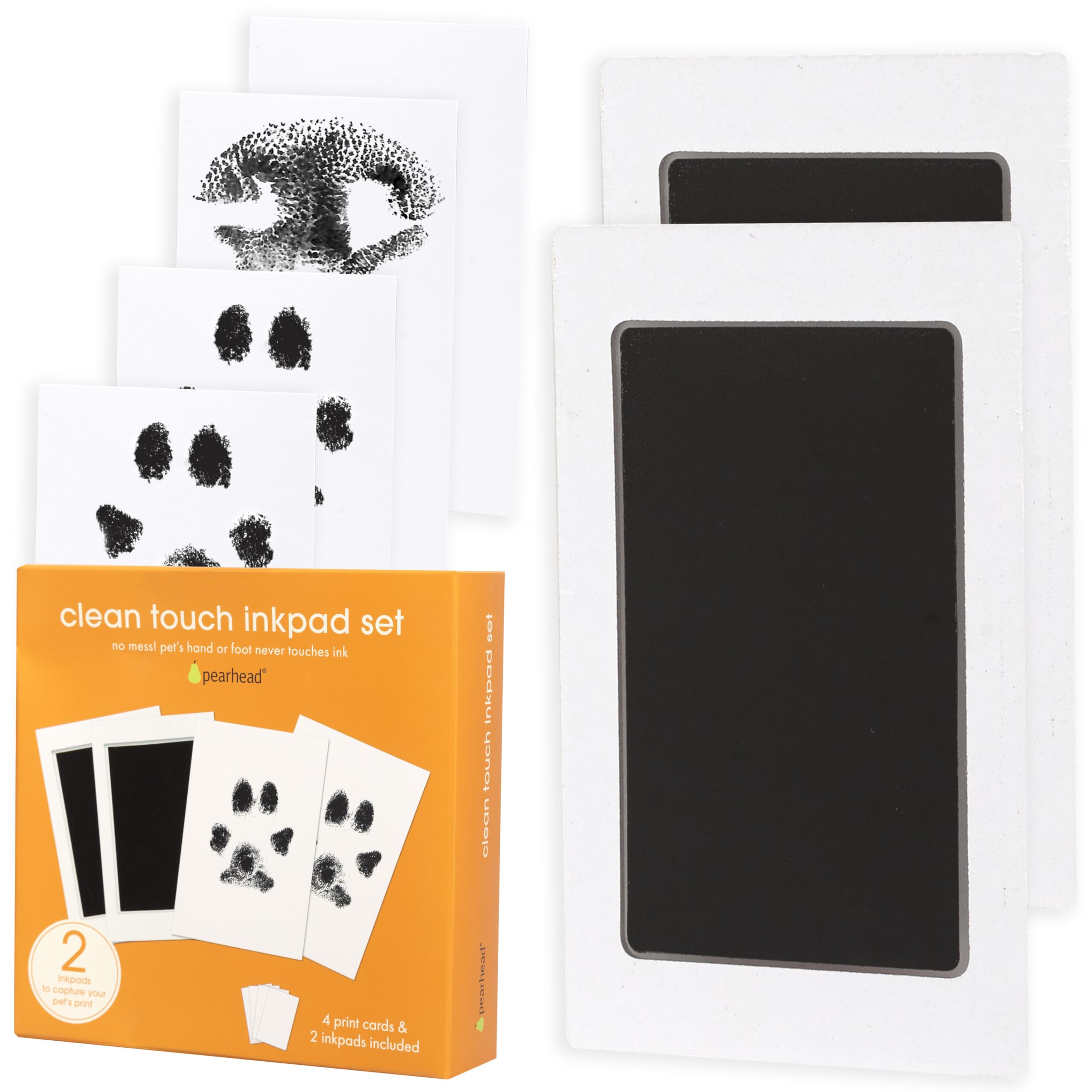 Pearhead Paw Print Clean-Touch Ink Pad Kit - Mess Free, 2-Pack for Dogs & Cats | Non-Toxic Black Ink