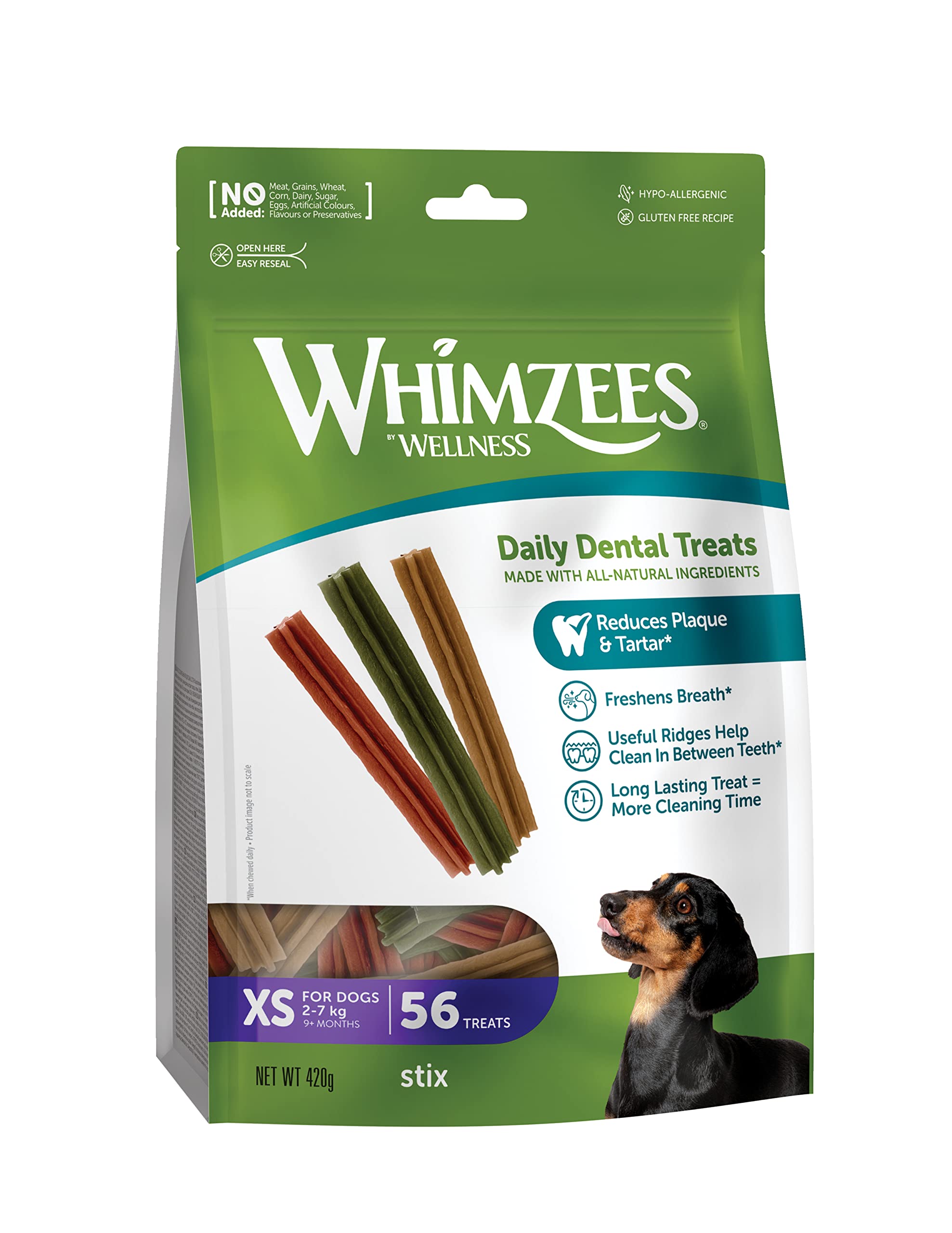WHIMZEES Natural Dental Dog Chews - X Small Stix, 56 Pieces, Low Calorie, Grain-Free
