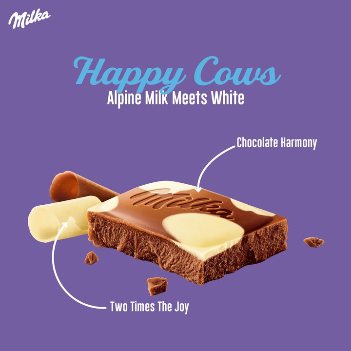 Milka Happy Cows Alpine Milk and White Chocolate Bar, Chocolate Harmony, 90g