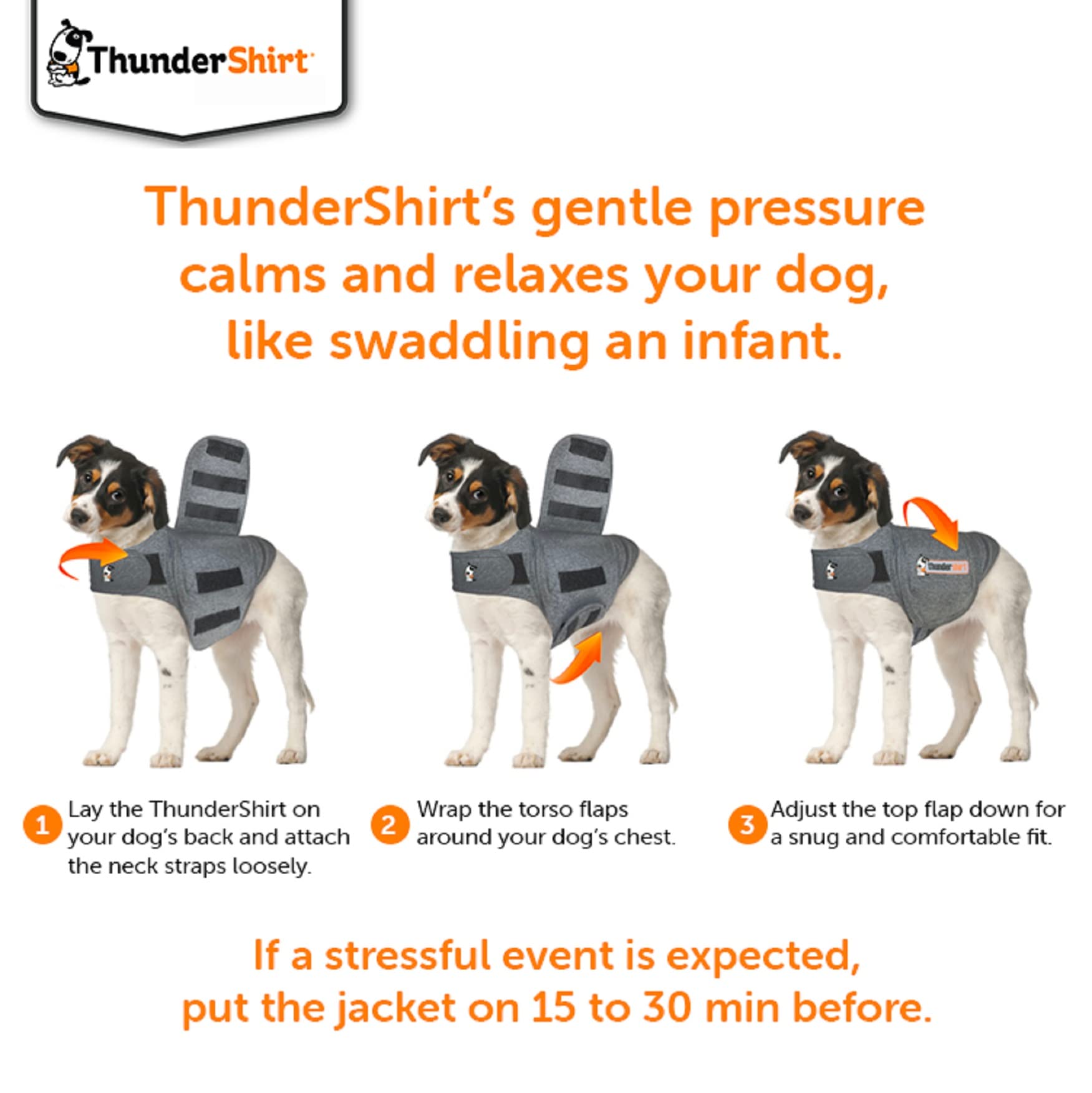 Thundershirt Anxiety Coat for Dog - Calming Pressure Wrap | Size M | Heather Grey 6