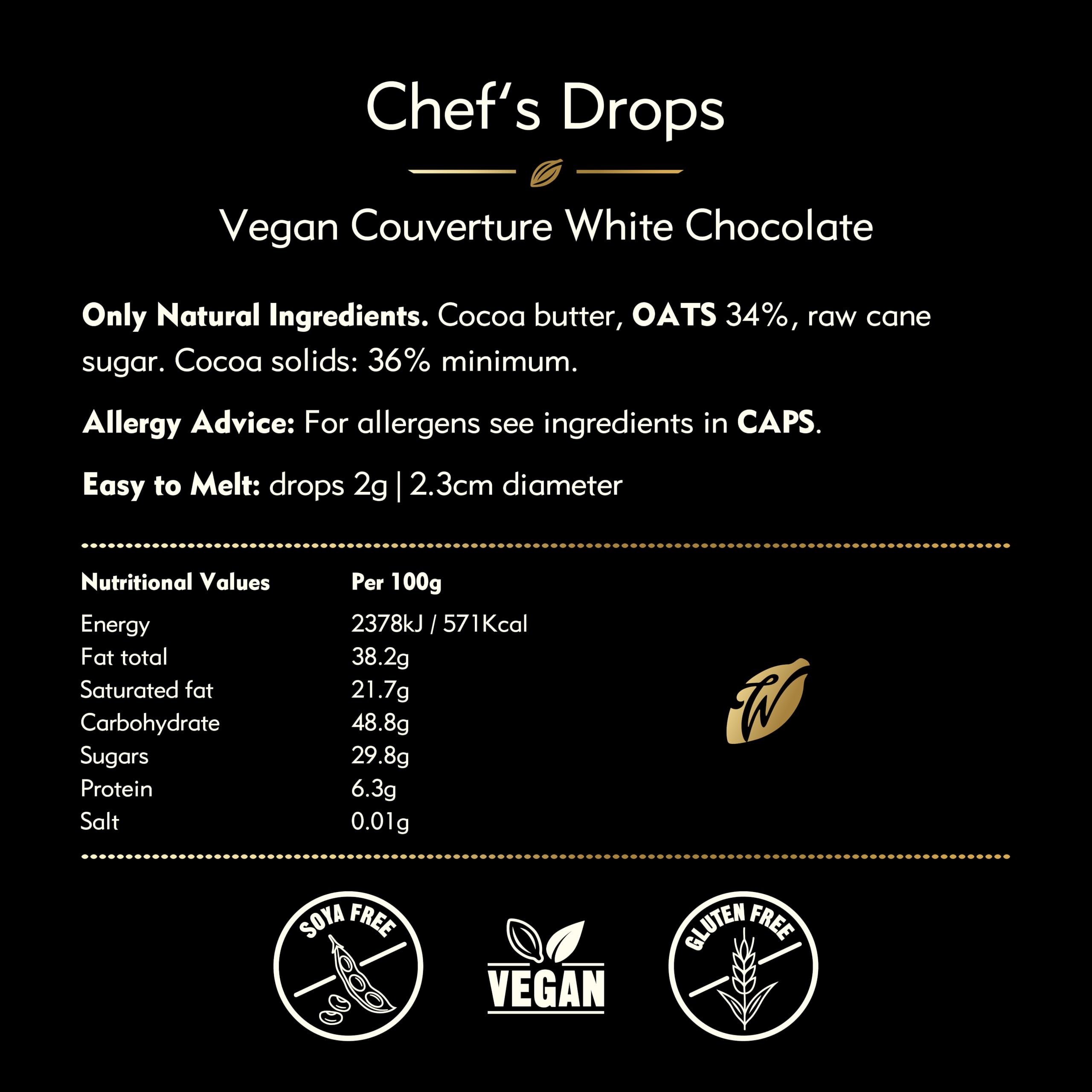 Willie's Cacao - Vegan White Chocolate Chef's Drops1kg - Couverture Chocolate 2