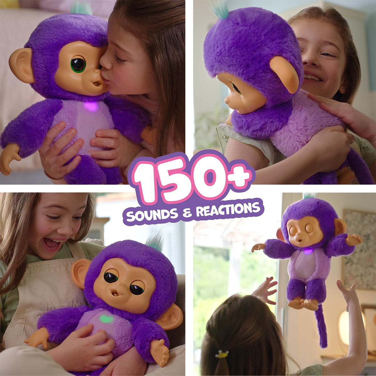 Fingerlings Care ‘n’ Cuddles Interactive Baby Monkey, Sunny - Purple, 150+ Sounds, Age 3+
