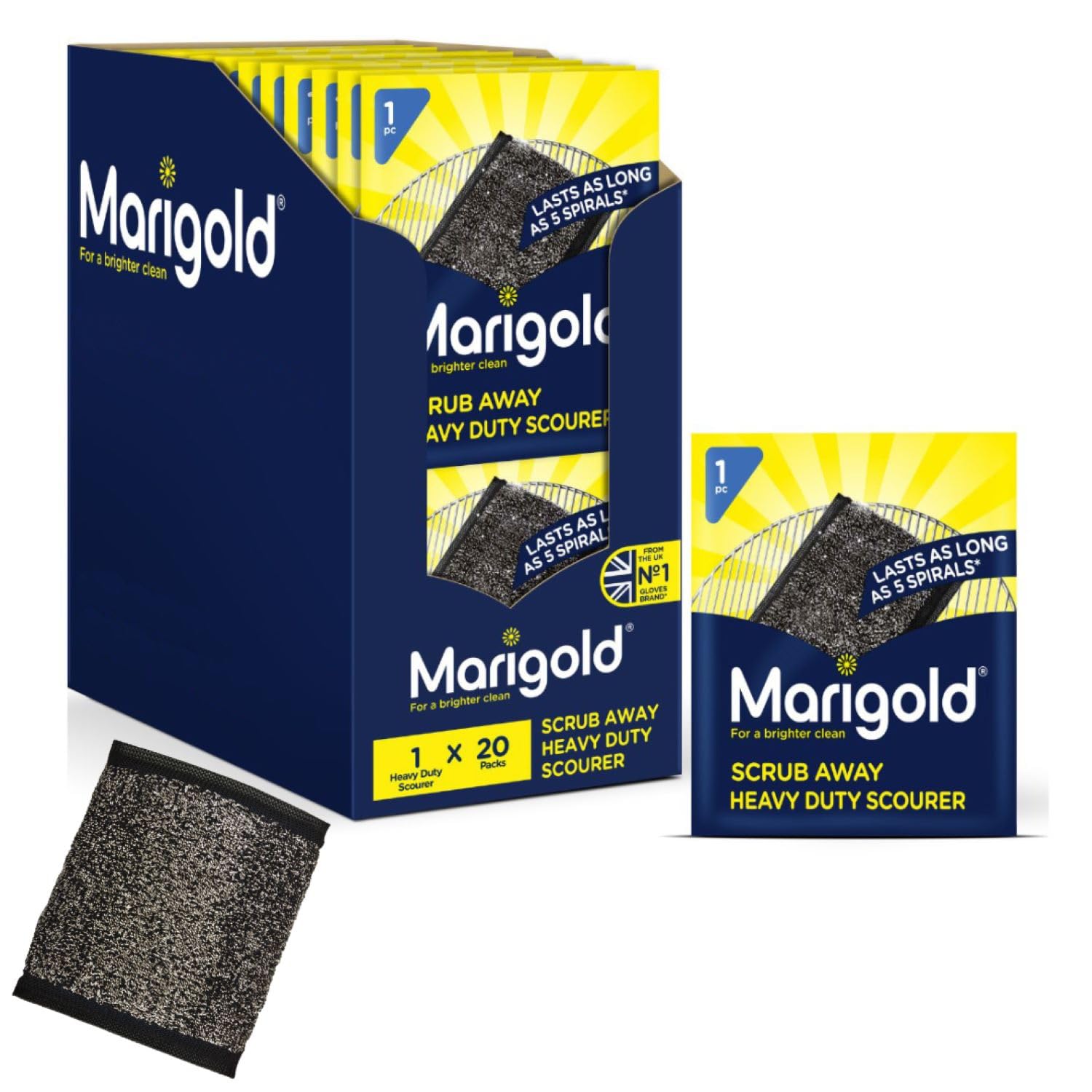 Marigold Scrub Away Stainless Steel Scourers - Heavy Duty, Sponge-Filled, 20 Single Packs 1