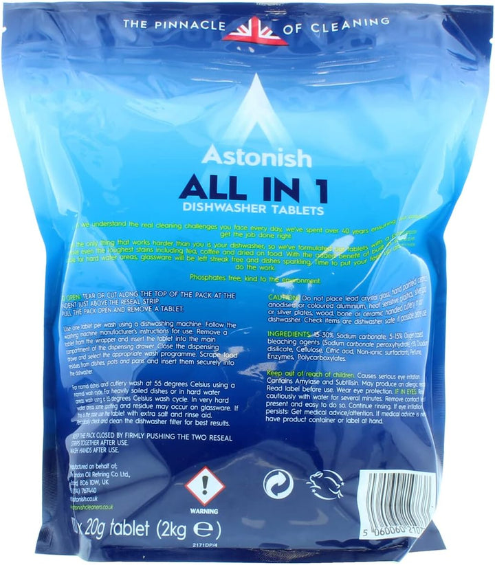 Astonish All In 1 Dishwasher Tablets with Salt & Rinse Aid - 100 Tablets, Lemon Fresh