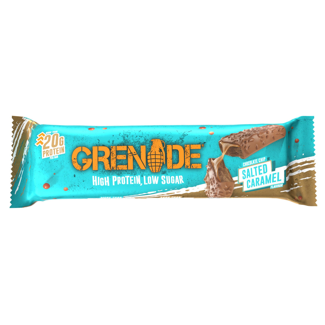 Grenade High Protein Bar - Chocolate Chip Salted Caramel, 20g Protein, Low Sugar (12 x 60g Bars)