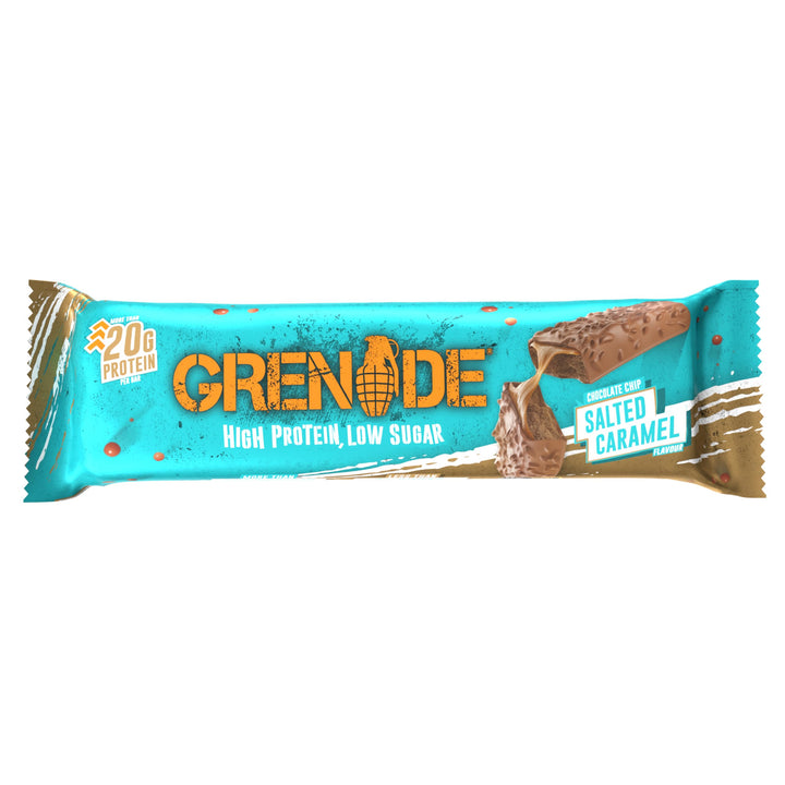 Grenade High Protein Bar - Chocolate Chip Salted Caramel, 20g Protein, Low Sugar (12 x 60g Bars)