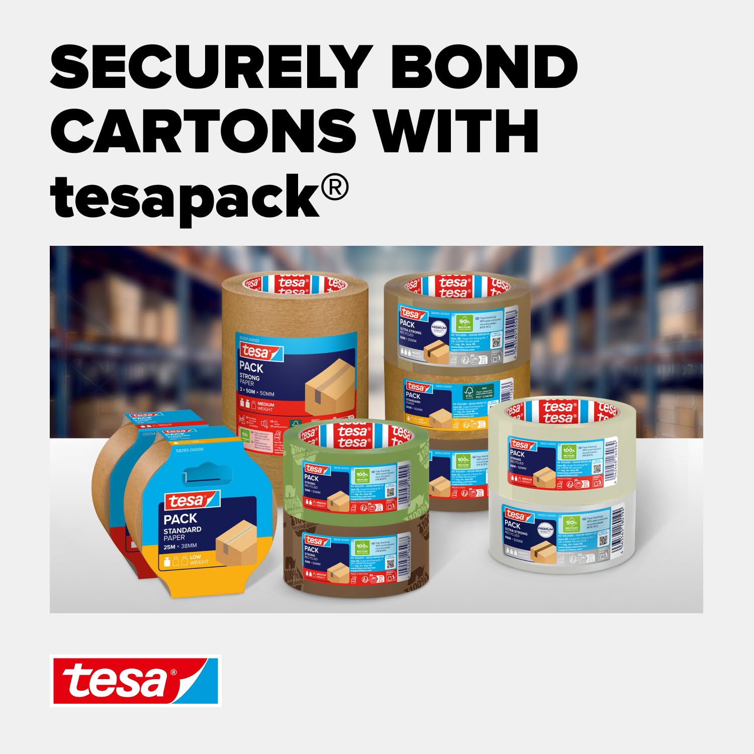 tesa Paper ecoLogo Packaging Tape - Sustainable, Strong Adhesive | 50m x 50mm Brown 7