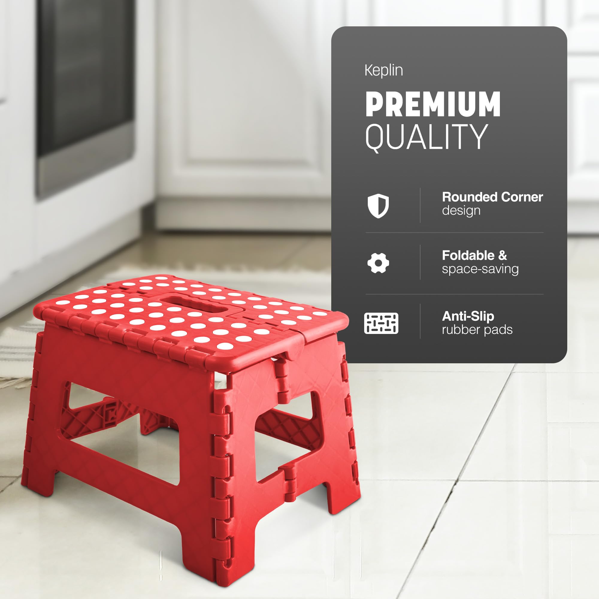 KEPLIN 9 Inch Folding Step Stool - Heavy Duty Plastic | 150kg Capacity | Red 3
