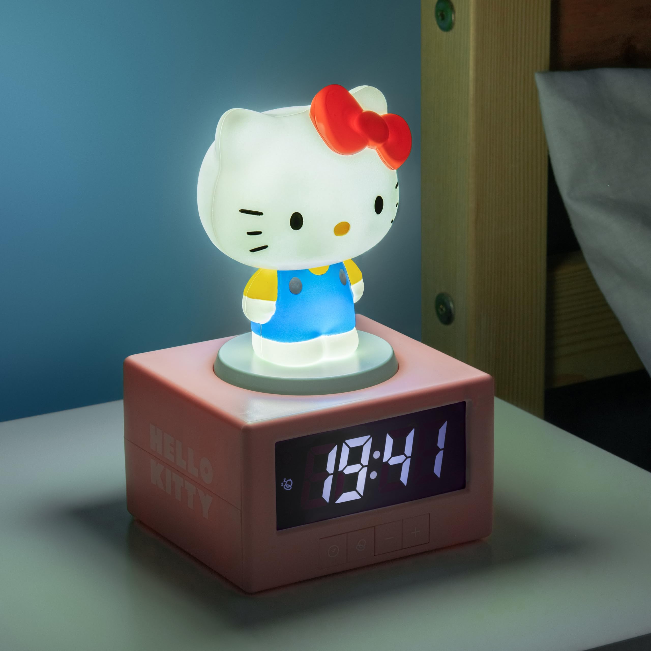 Paladone Hello Kitty Digital Alarm Clock with Night Light & Music | Battery Powered | Pink