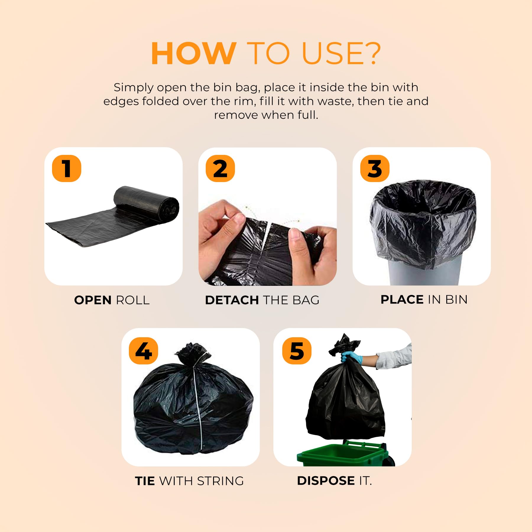 Roe Tenpo Heavy Duty Bin Liners - 50 Pack, 70L Capacity, 30 Micron Thick Plastic 8