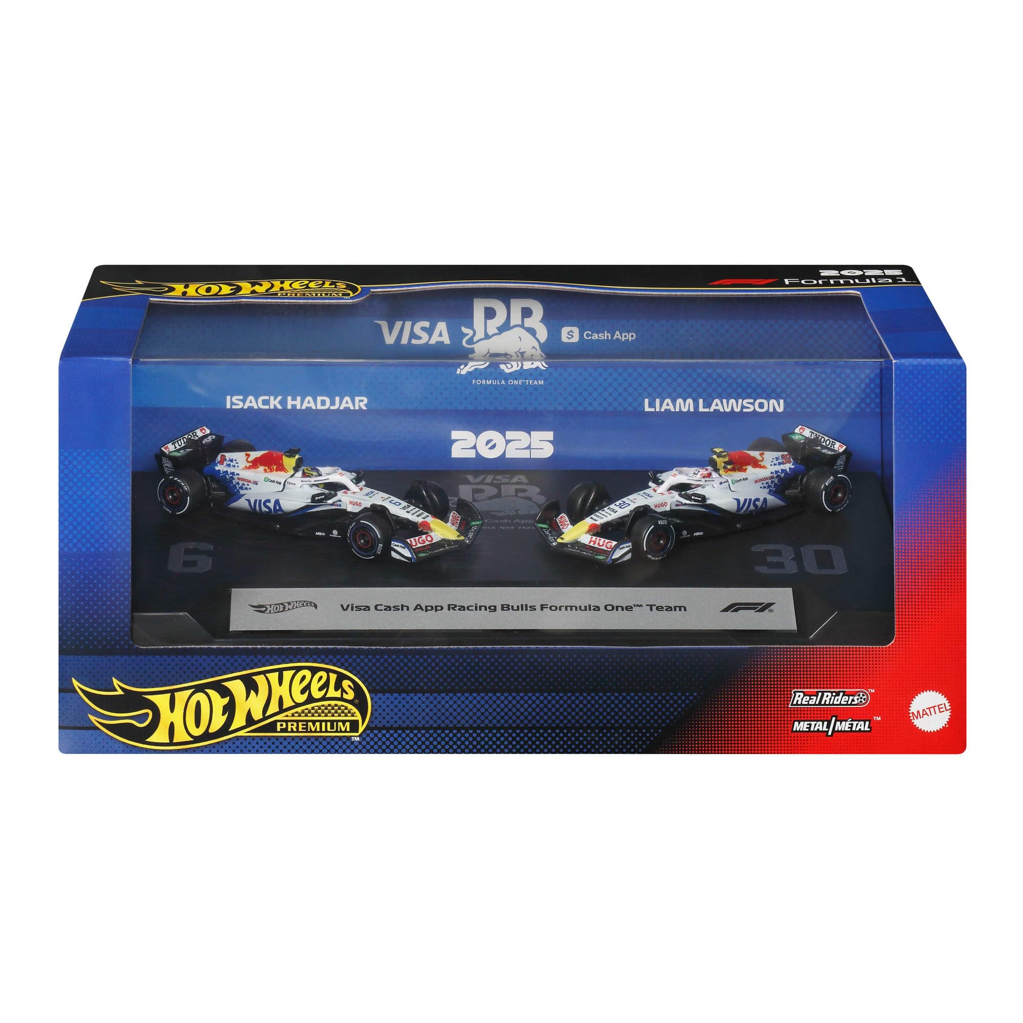 Hot Wheels Premium Visa Cash App Racing Bulls F1 2-Pack | 1:64 Scale Die-Cast | Liam Lawson & Isack Hadjar 1