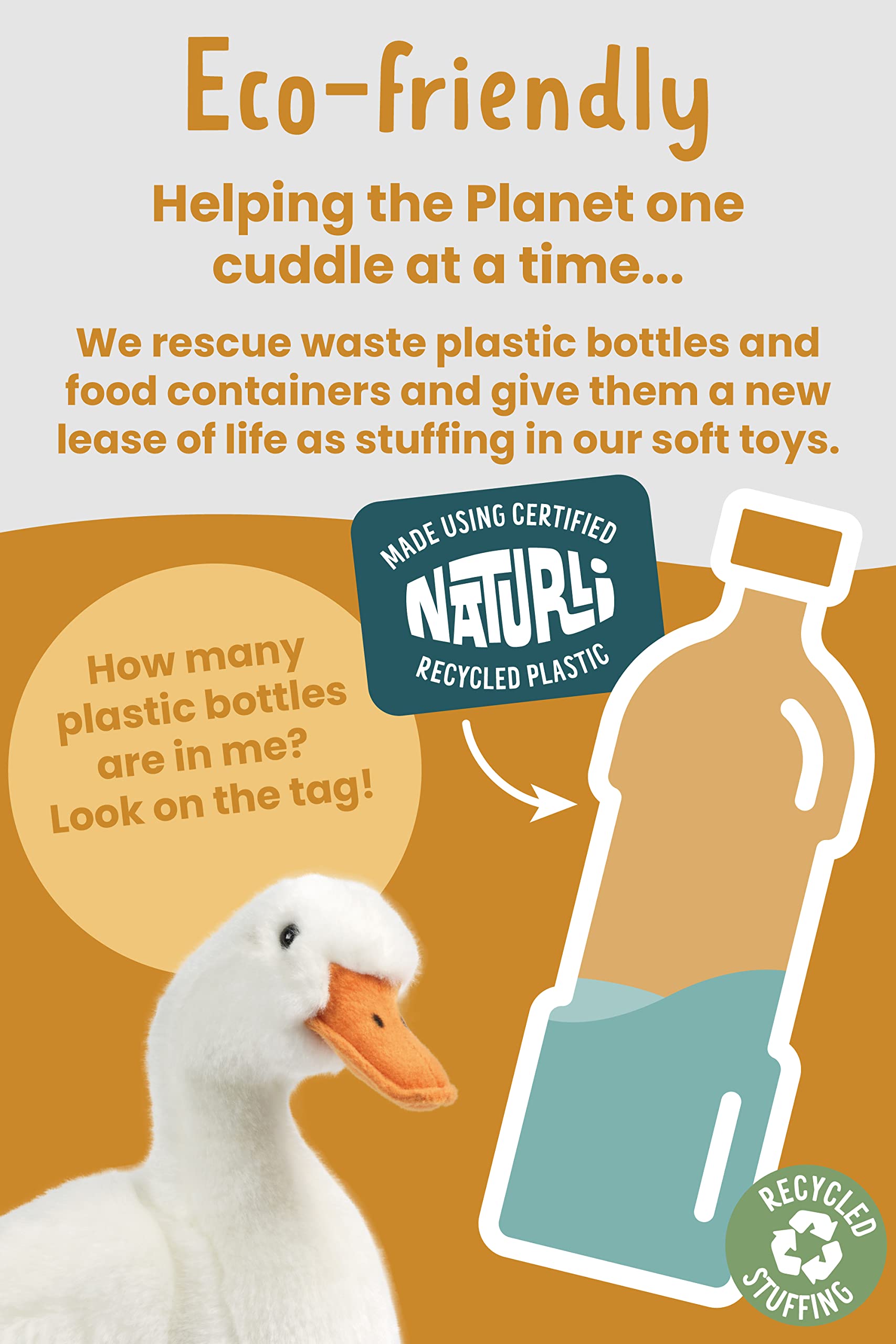 Living Nature Large Duck Plush Toy - Realistic Soft Cuddly Duck with Educational Fact Tag, 35cm 2