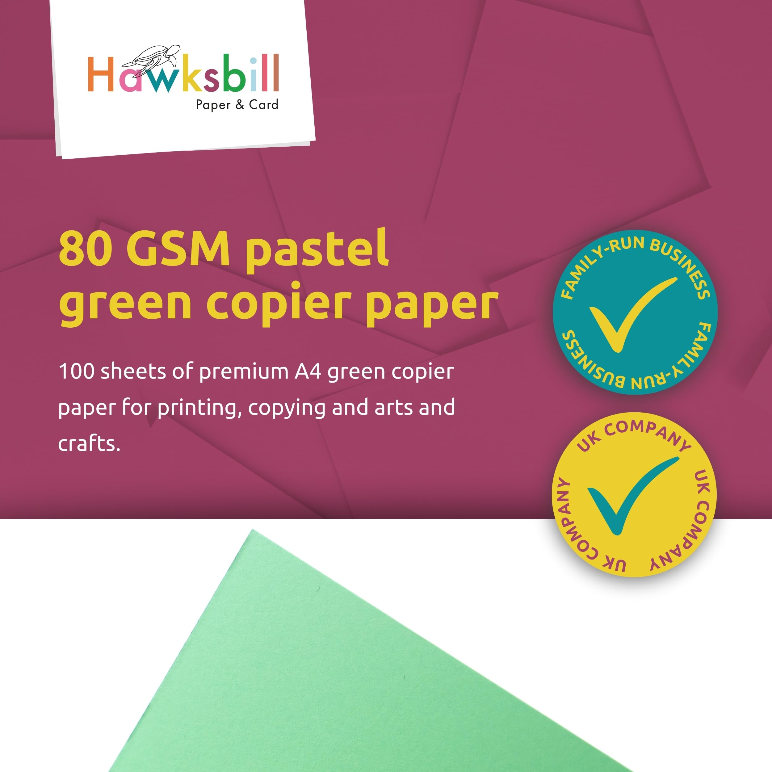 Hawksbill Pale Green Copy Paper - 80 GSM A4, 100 Sheets | Dyslexia-Friendly & FSC Certified
