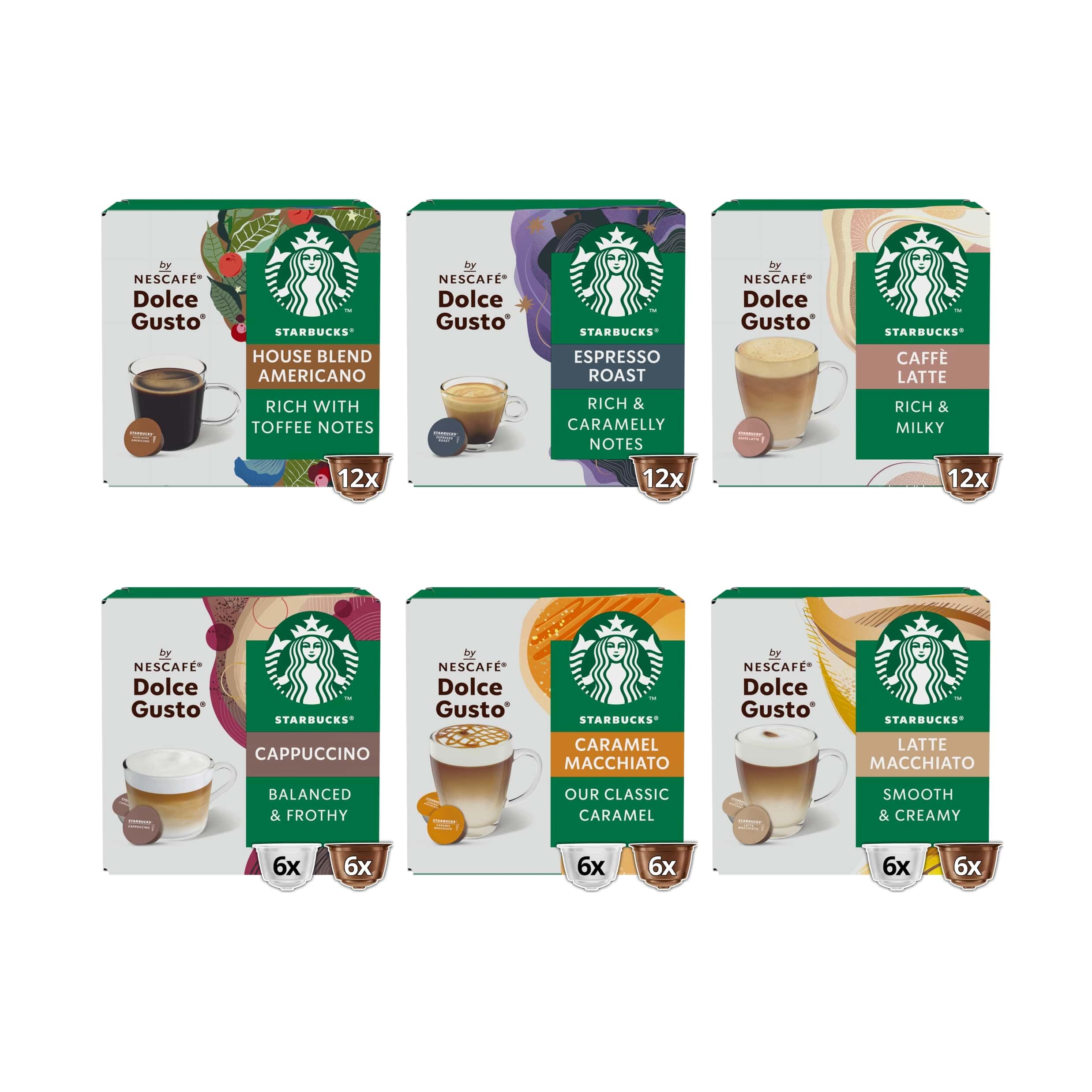 STARBUCKS Mixed Coffee Capsule Variety Pack for NESCAFÉ Dolce Gusto | 72 Count