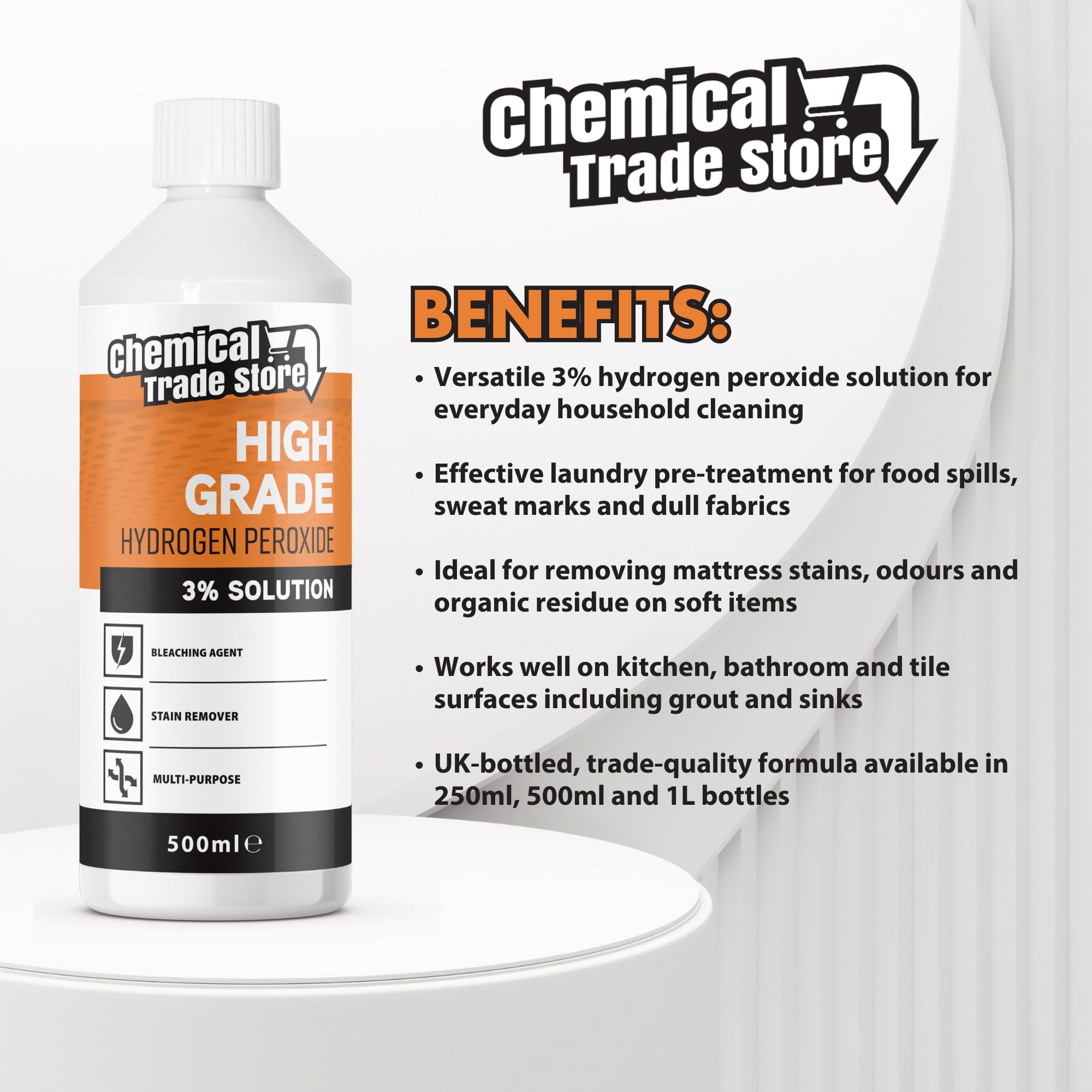 Chemical Trade Store Hydrogen Peroxide Solution 3% - Multi-Purpose Cleaner | 500 ml Liquid 2