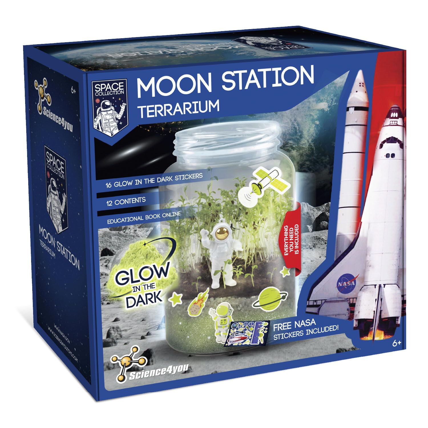 Science4you Moon Station NASA Terrarium Kit - Make Your Own Ecosystem with Glow in the Dark Stickers for Kids 6+
