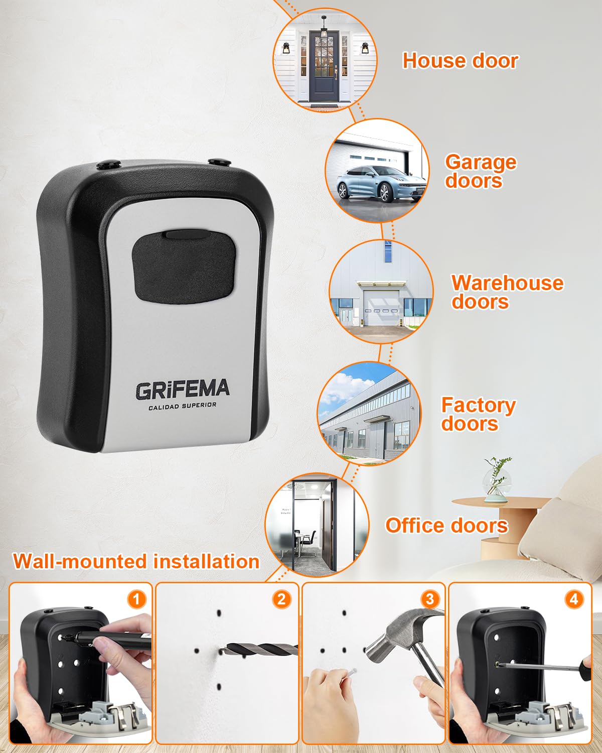 GRIFEMA GA1003-2 Key Safe Box - 4 Digit Combination Lock | Weatherproof | Zinc Alloy & Steel 5