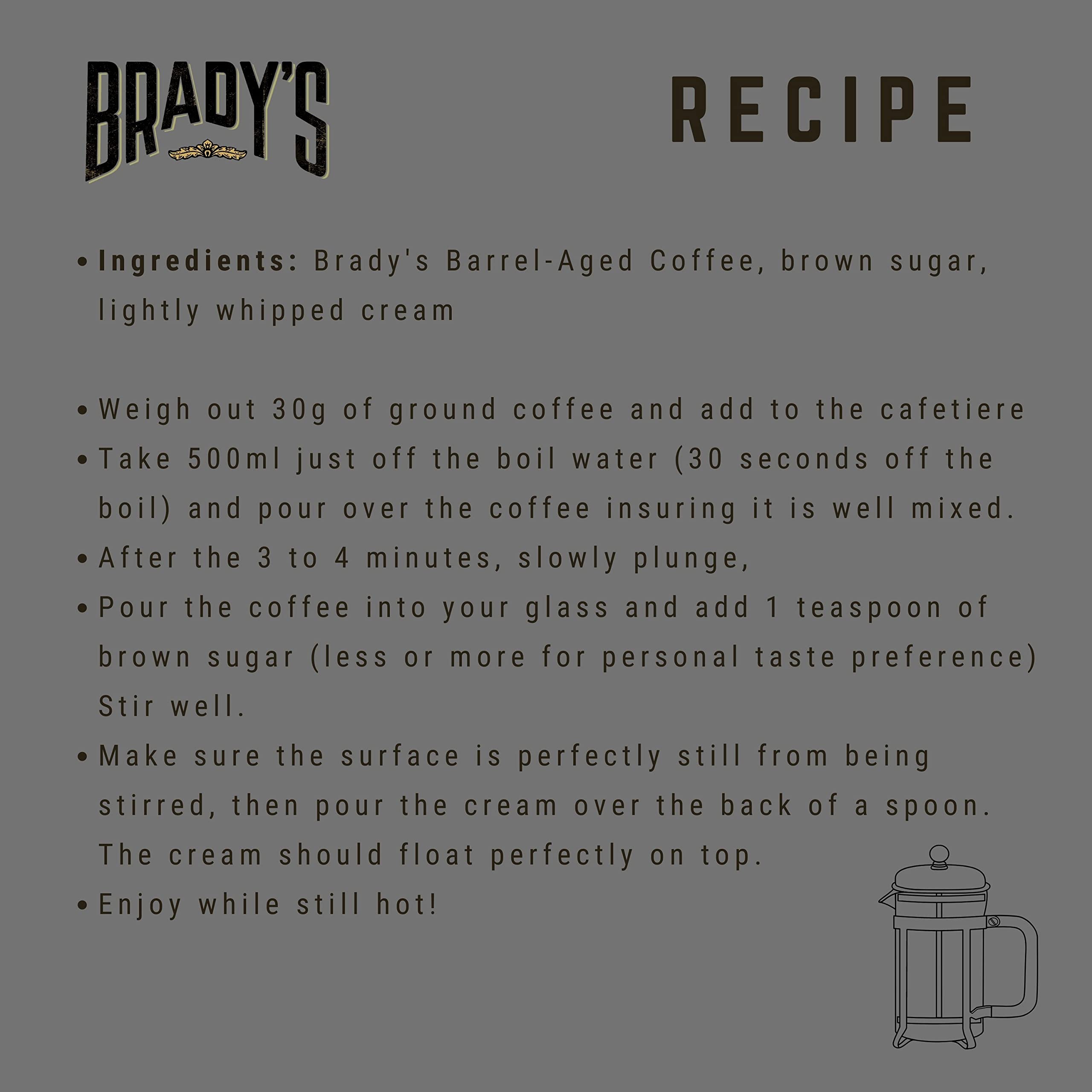 Brady's Irish Barrel Aged Ground Coffee - 100% Arabica Medium Roast - 227g