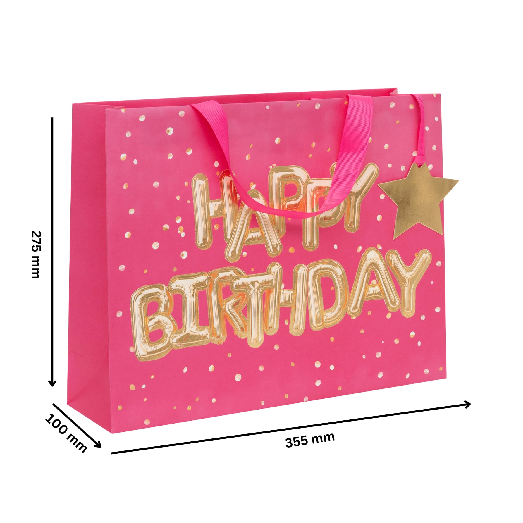 Glick Large Landscape Gift Bag - Helium Happy Birthday Pink | 275x355x100mm | Premium 210GSM Paper 6
