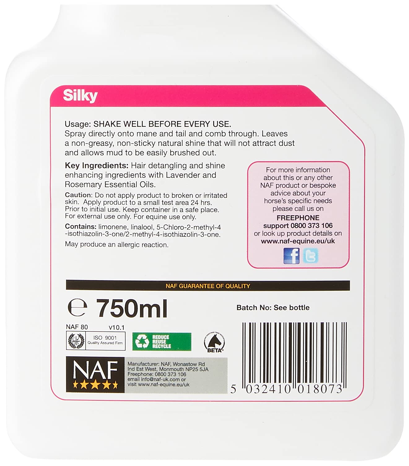 NAF Silky Mane & Tail D-Tangler - 750 ml Conditioning Spray | Reduces Breakage | Non-Greasy Shine 4