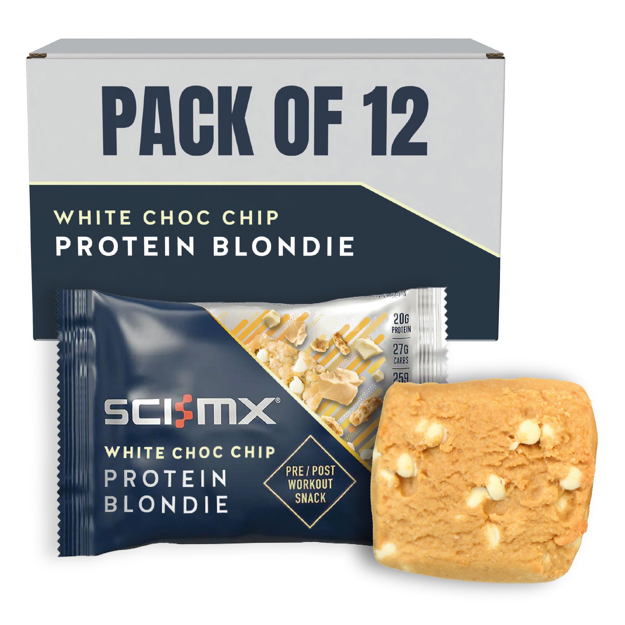 SCI-MX High Protein White Choc Chip Blondie Box - 20g Protein, 2g Sugar | 12 Count