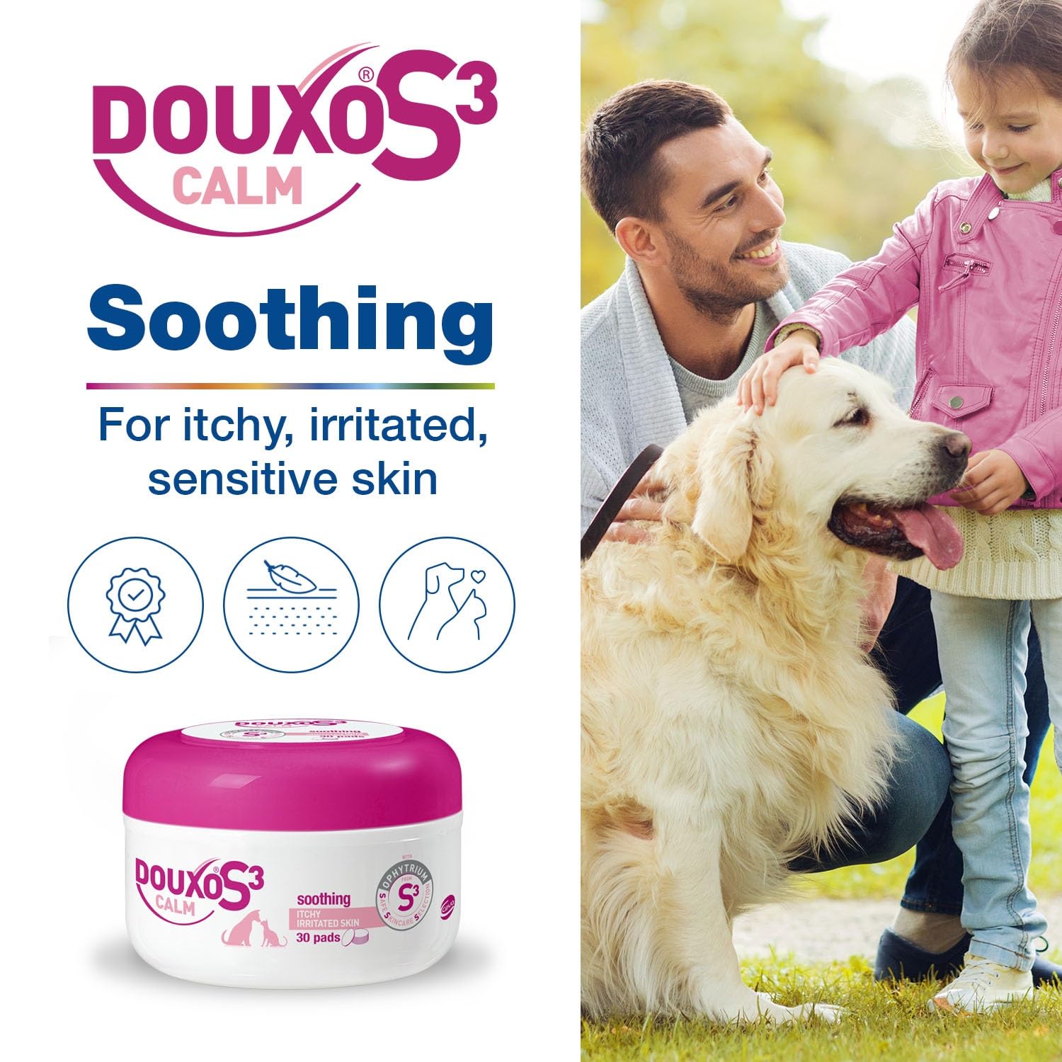 Douxo S3 Calm Pads - Itch Relief & Hydration for Dogs | Ophytrium Enriched | Vanilla Scent