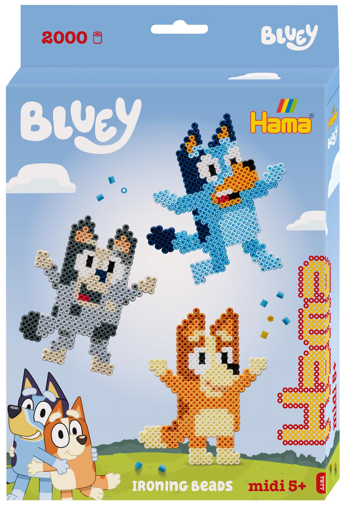 Hama Bluey Fuse Beads Set - 2000 Midi Beads, Square Pegboard | Ages 5+ | Plastic 1