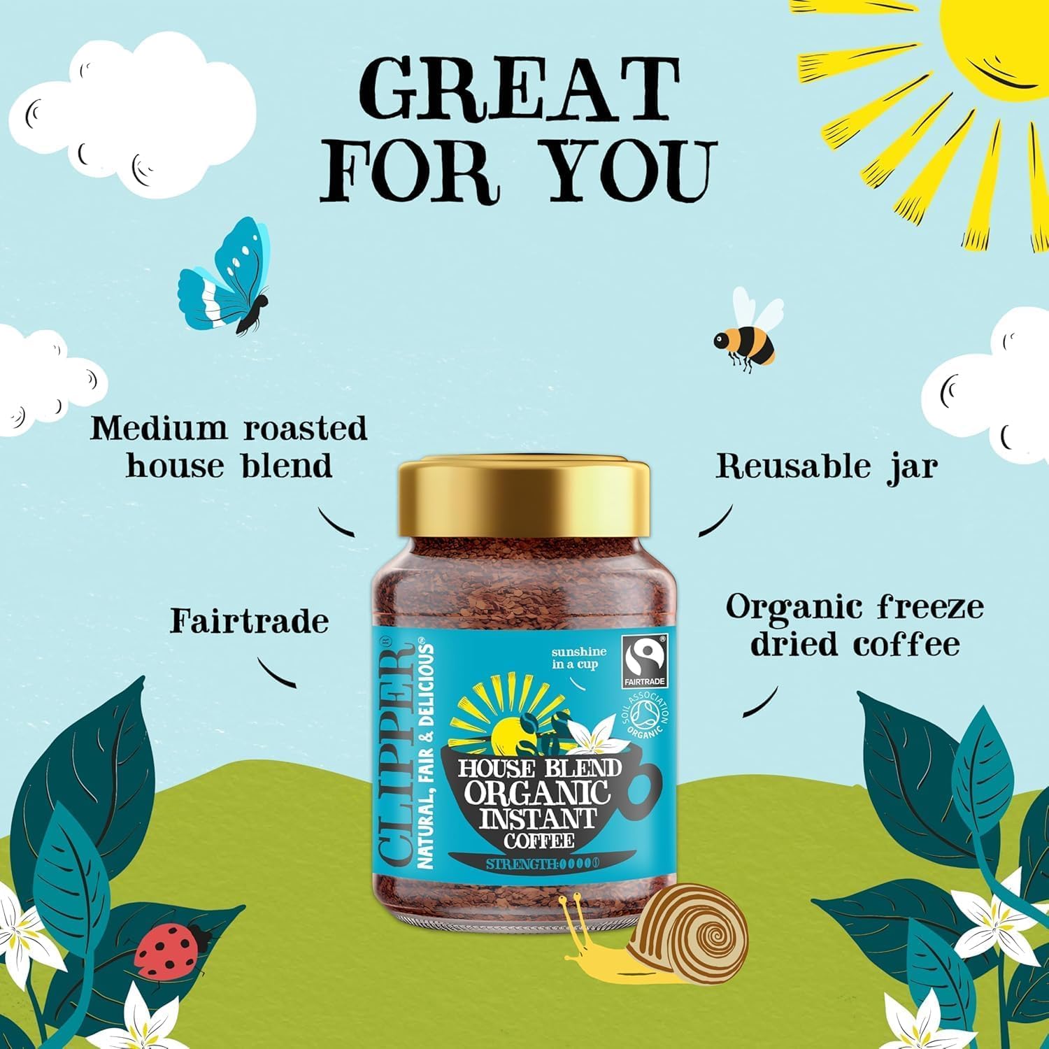Clipper Natural, Fair & Delicious Organic Arabica Instant Coffee - 6 x 100g Jars | 600g Total