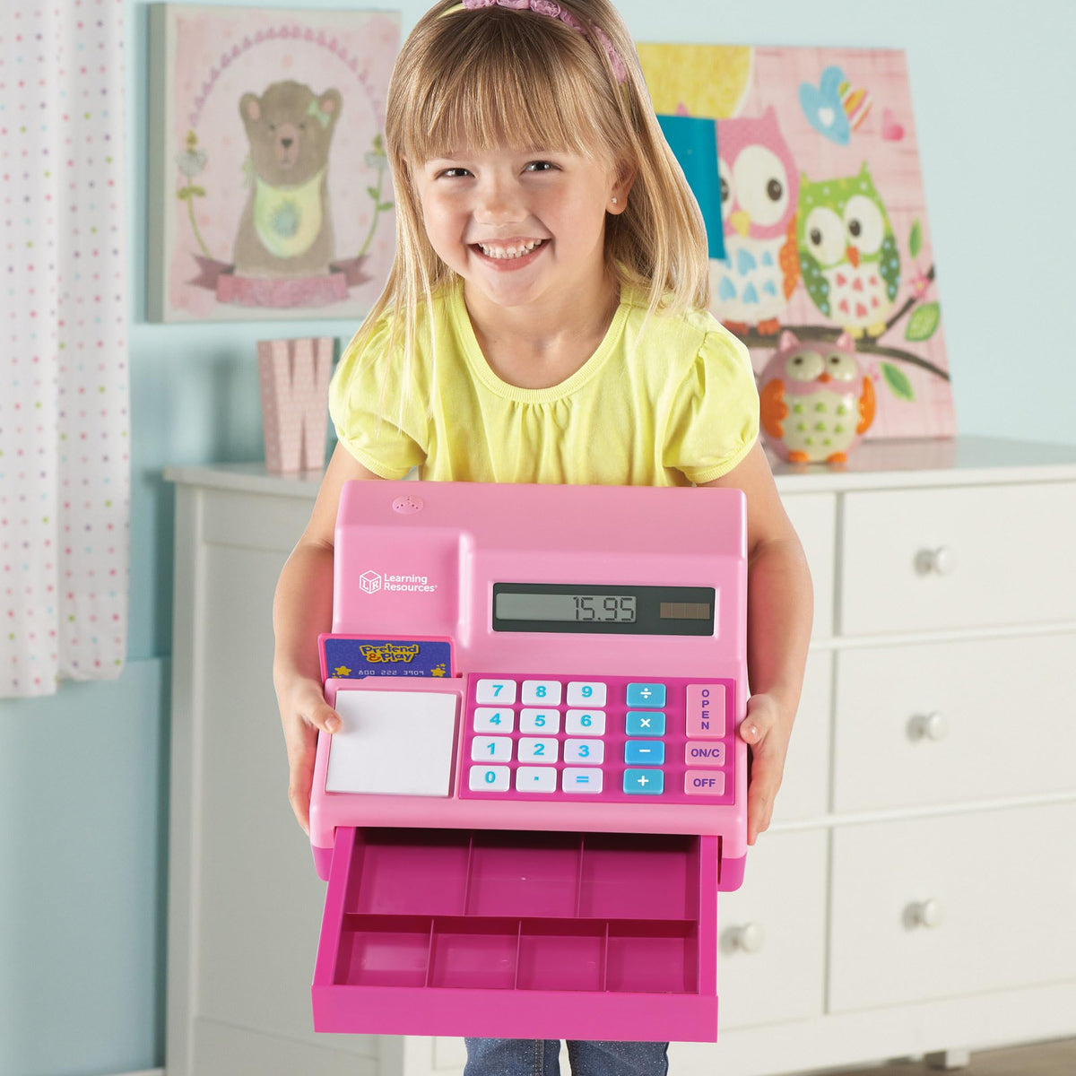Learning Resources Pretend & Play Calculator Cash Register Toy - Pink, Solar-Powered