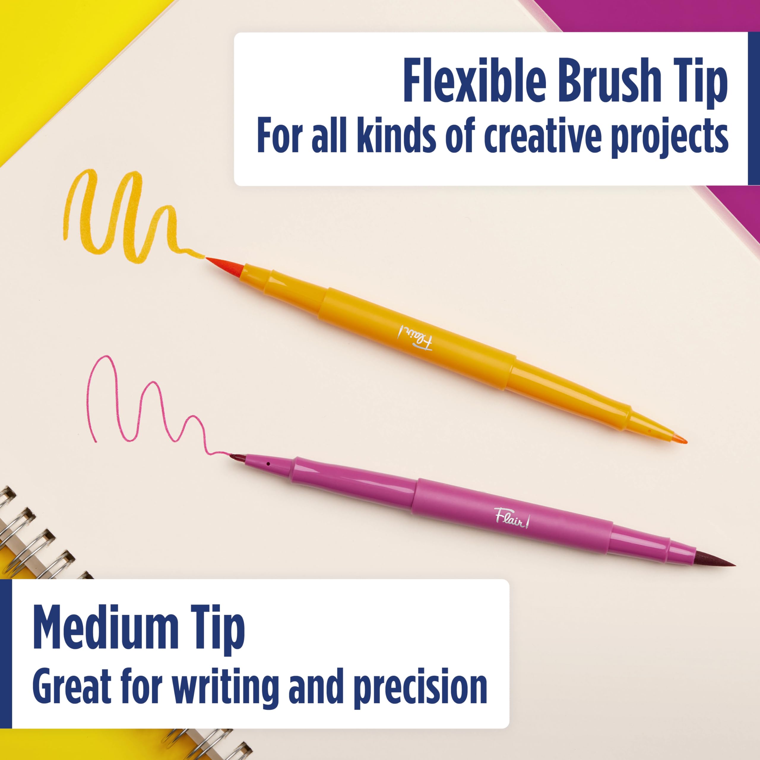 Paper Mate Flair DUAL Felt Tip Pens - Brush and Medium 0.7mm Tips - Double Ended Coloring Pens - Assorted Colors - 8 Pack 2