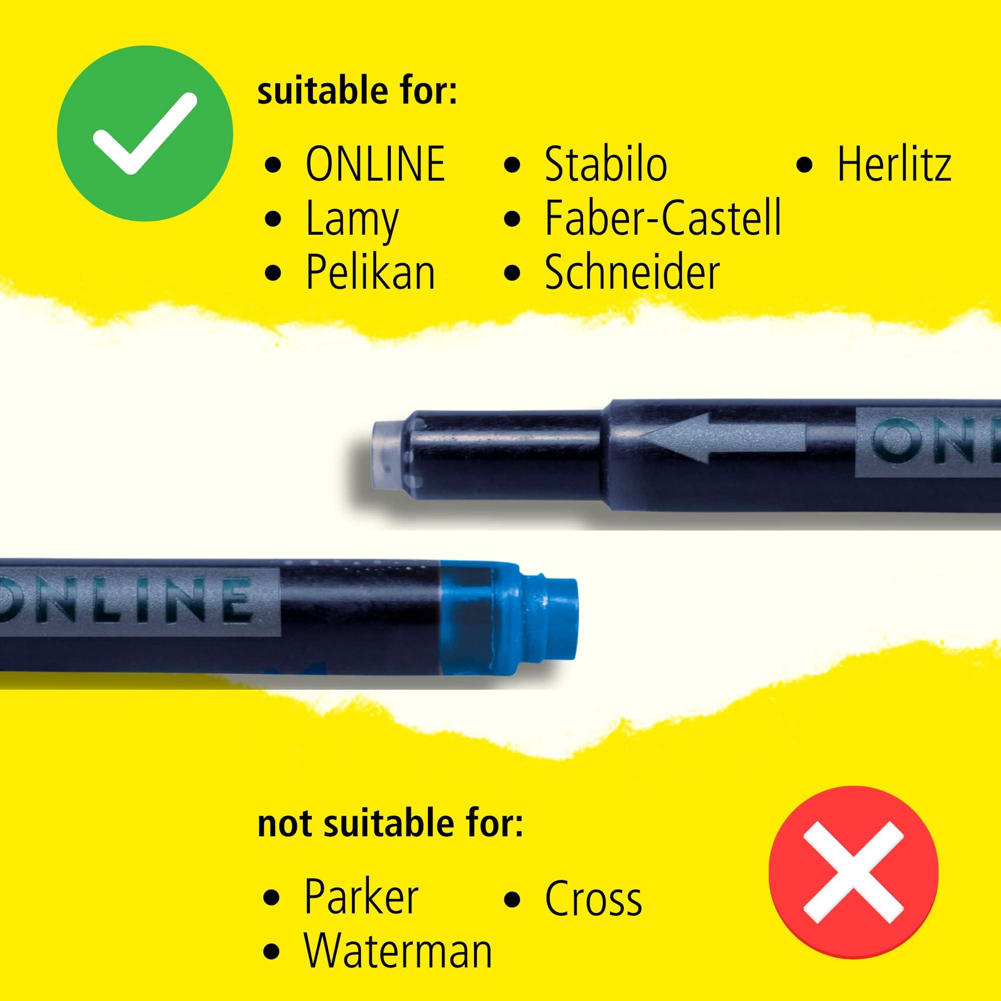 Online Universal Double-Sided Fountain Pen Refills - Brown Ink | 5 Cartridges | Compatible with Lamy 4