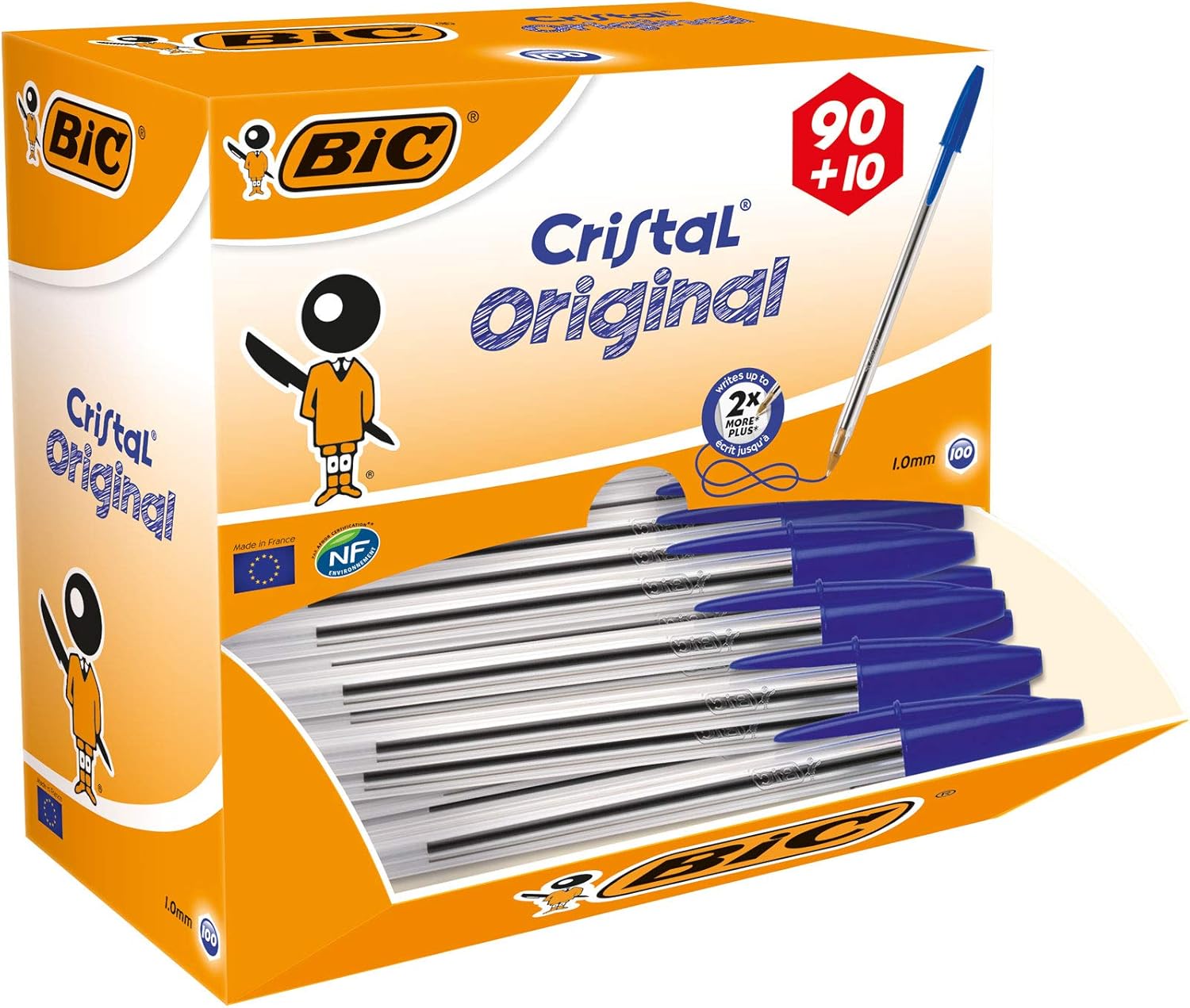 BIC Cristal Original Comfortable Ballpoint Pens - Value Pack of 100 - Blue Colour- Medium Point (1.0 mm)