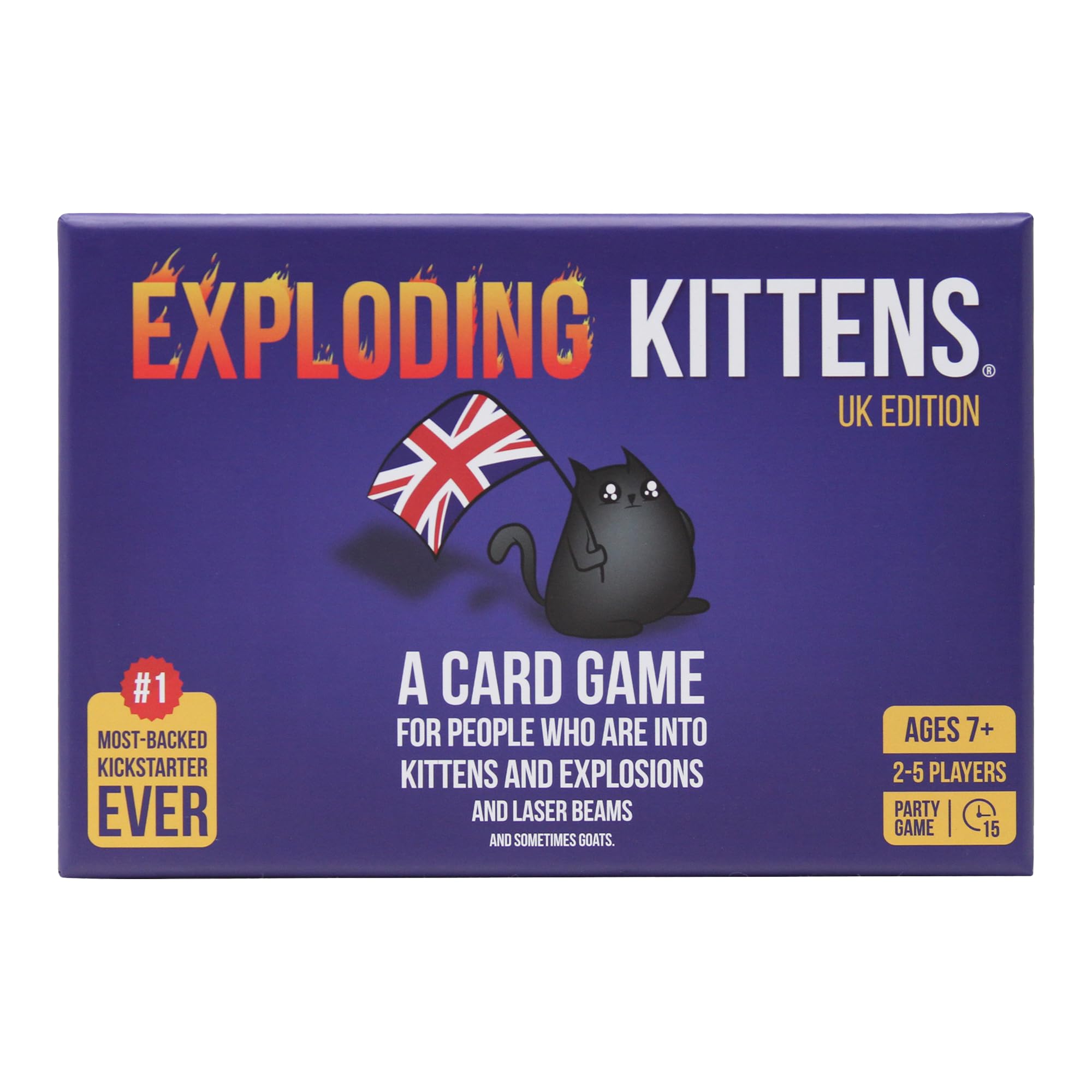 Exploding Kittens UK Edition Card Game - 2-5 Players | Ages 7+ | Portable Fun | Includes Chips