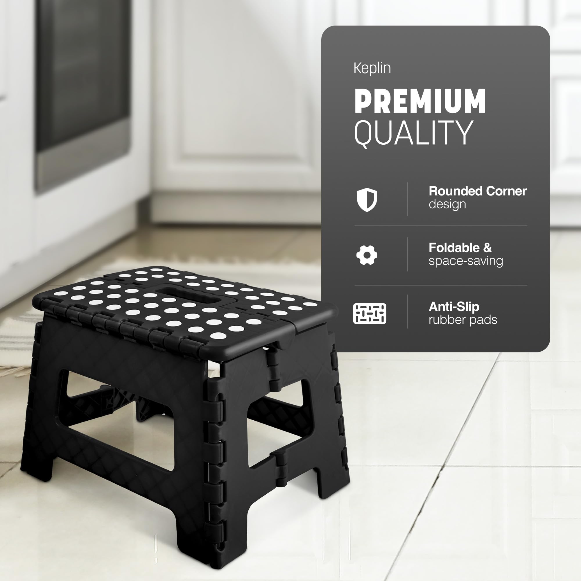 KEPLIN 9 Inch Heavy Duty Folding Step Stool | Plastic | Black | 150kg Capacity 3