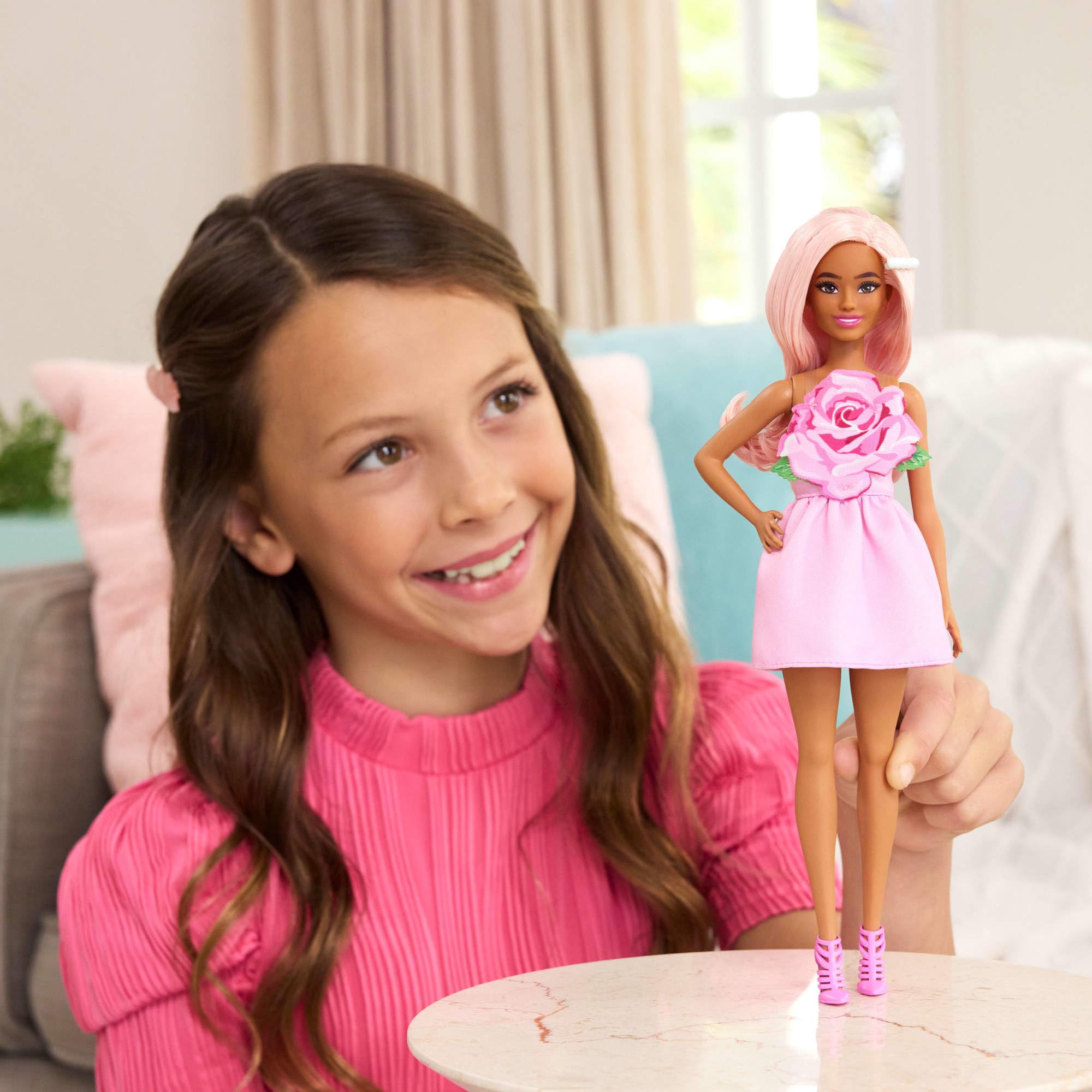 Barbie Fashionistas Doll #238 with Pastel Pink Hair Wearing Strapless Dress | Petite Body Type 2