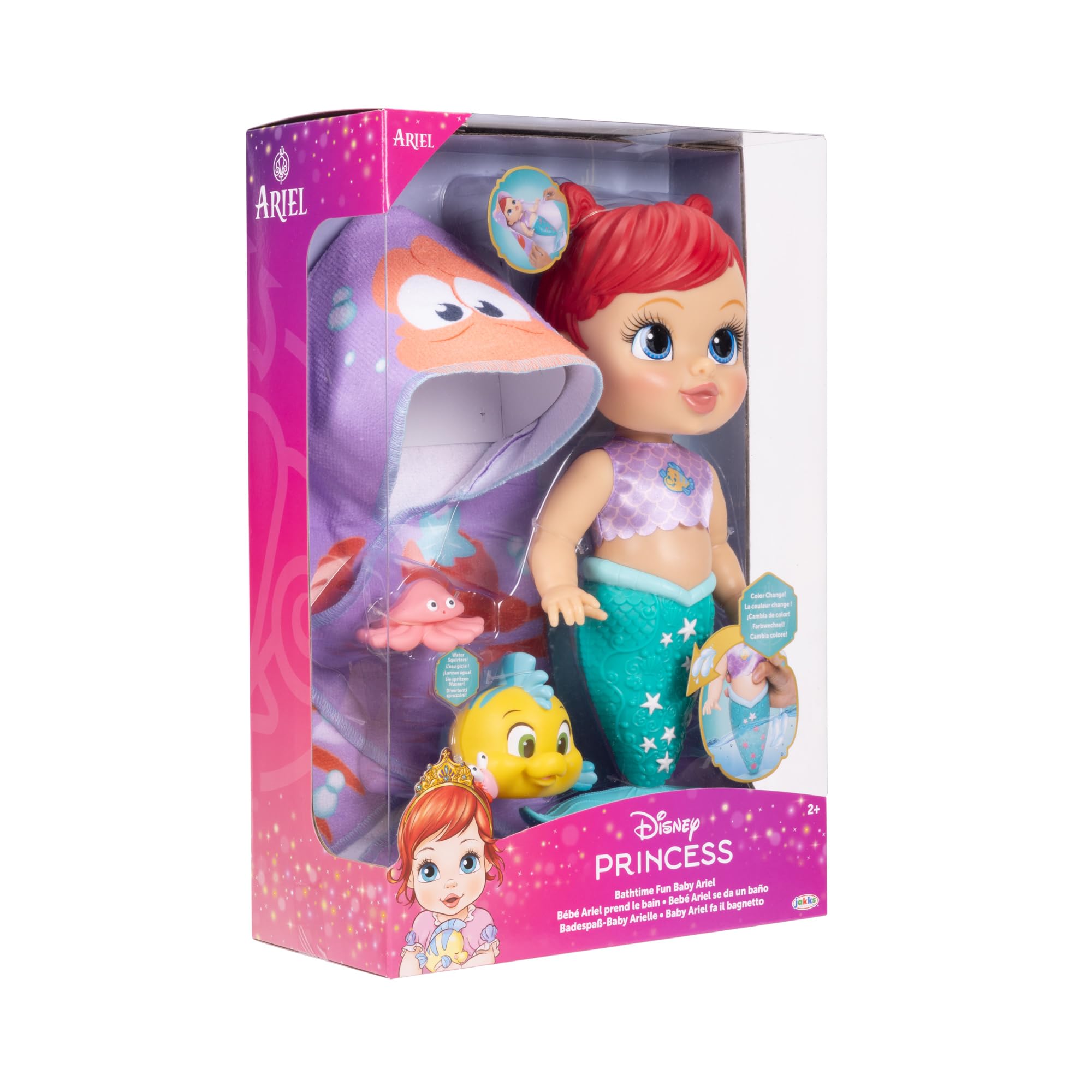 Disney Princess Bathtime Baby Ariel Playset - Color Change Mermaid Doll with Water Squirters 4