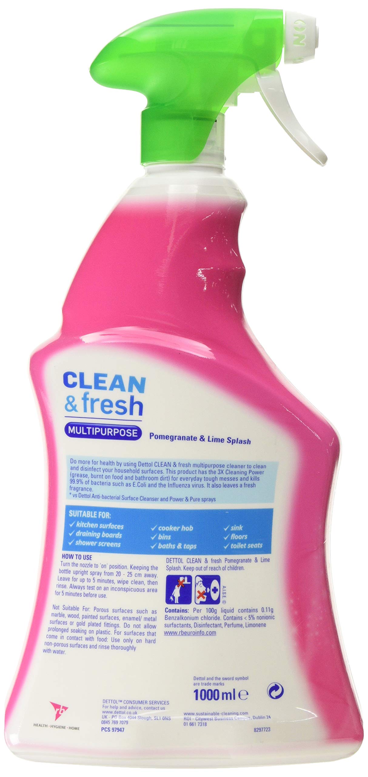 Dettol Antibacterial Multi-Purpose Cleaner Spray, Pomegranate Scent, 1 Ltr 2