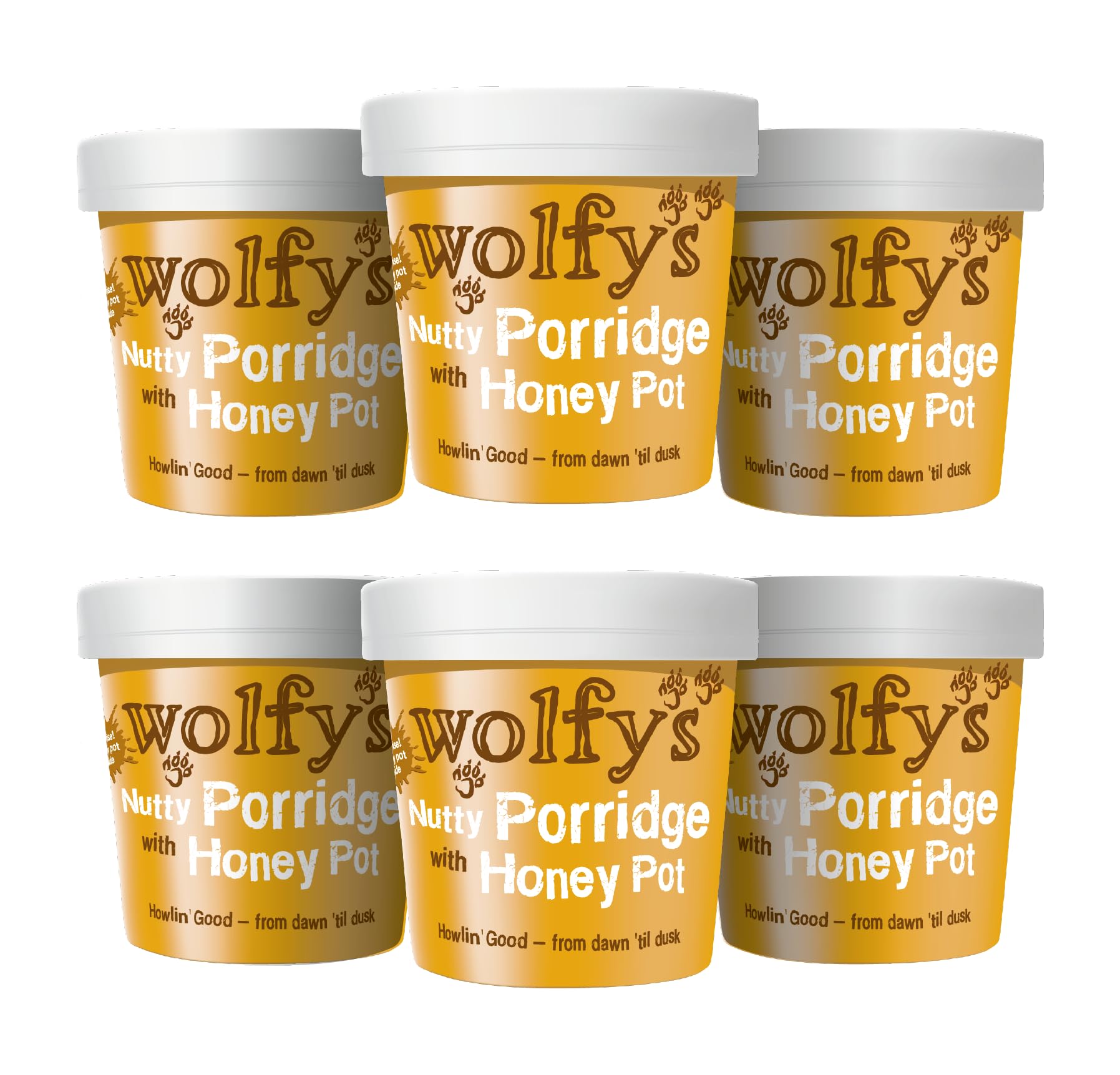 Wolfy's Nutty Porridge with Honey Pot - 6 x 90g Pots | Source of Fibre