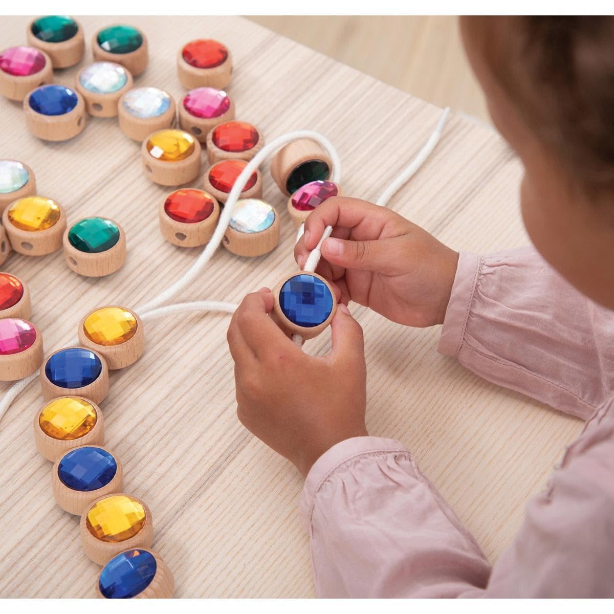 tickit Wooden Lacing Jewels - Brightly Coloured Faceted Gems for Threading & Sensory Play 5