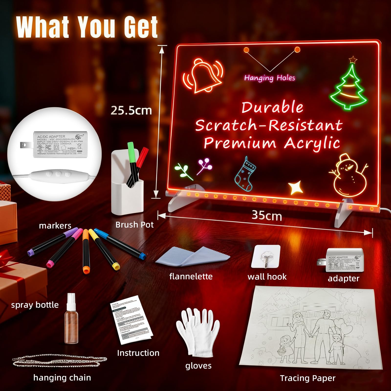 Ortizan LED Drawing Board - 13 Light Modes, Large Acrylic Surface | 35x25cm | Scratch Resistant