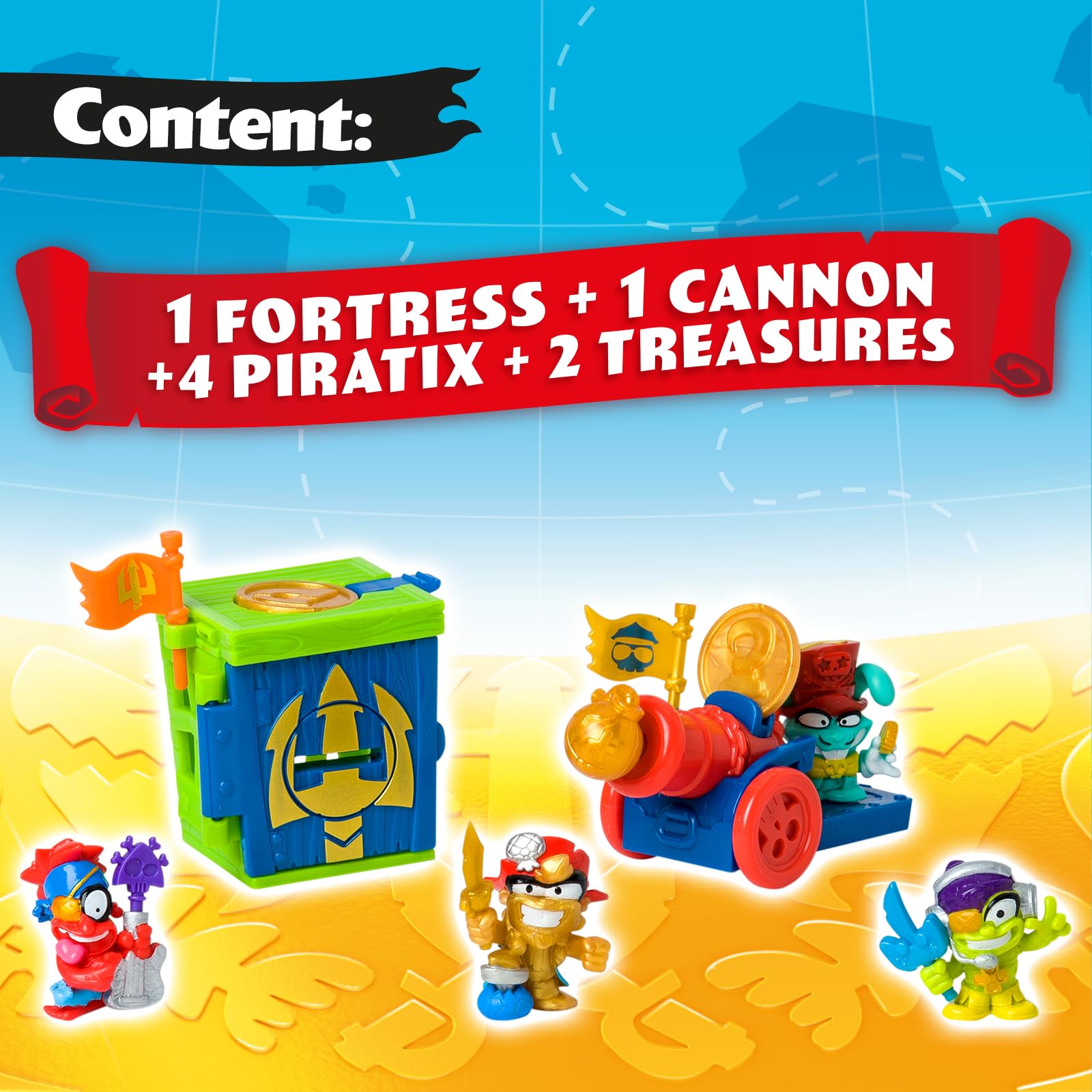 PIRATIX Golden Treasure Series – Captain Pack Hat Trick - 4 Collectible Figures with Fortress, Cannon & Exclusive Treasures 10
