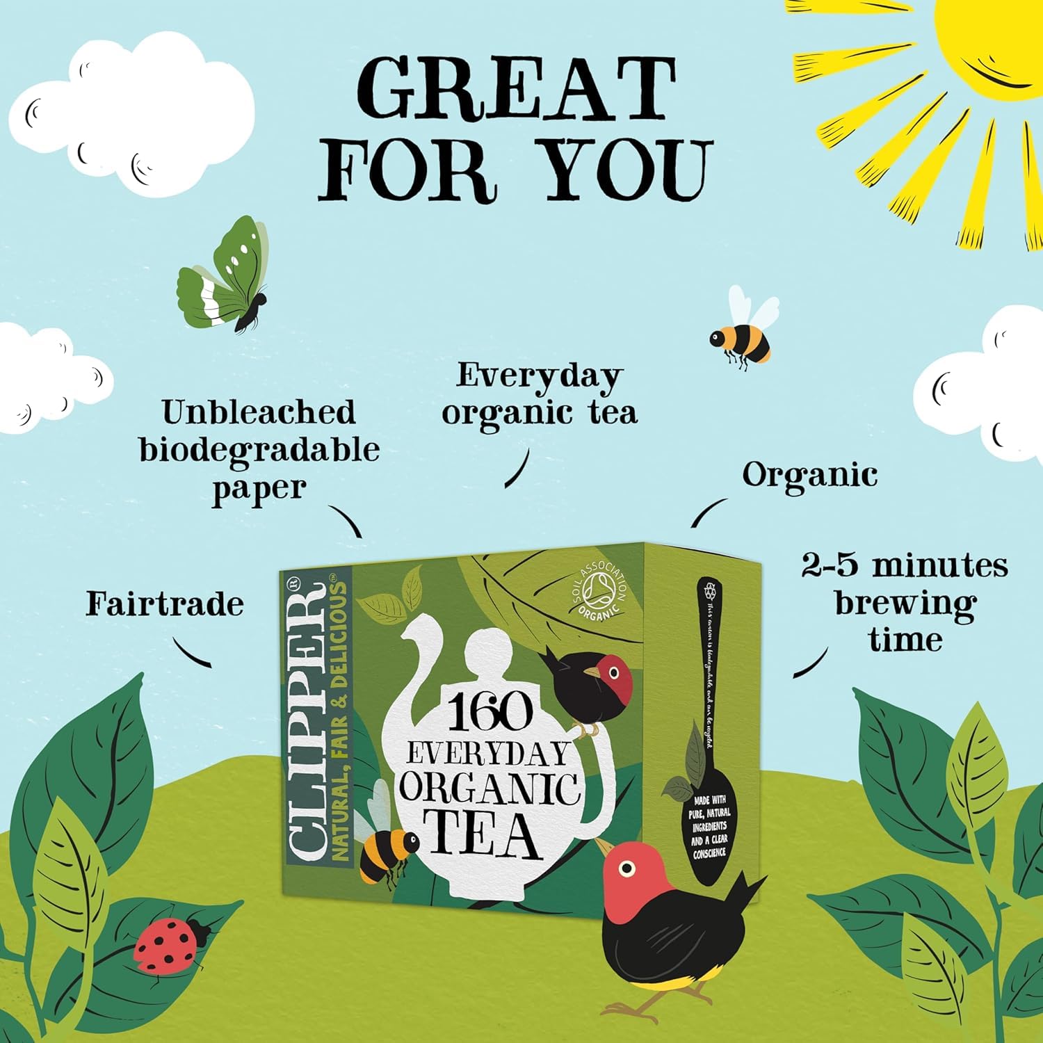 Clipper Organic Everyday Black Tea - 160 Teabags | Plastic Free | Fairtrade 2