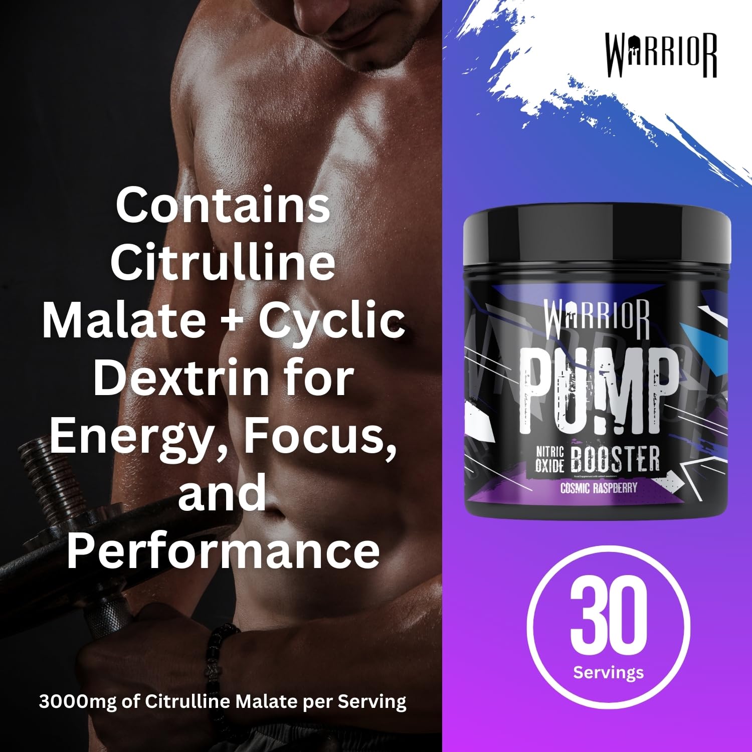 Warrior Pump Pre Workout Powder - Non Stim & Caffeine Free Pump Booster | 225g 3
