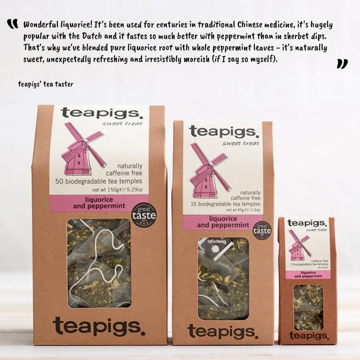 Teapigs Liquorice and Peppermint Tea - 50 Whole Leaf Tea Bags, Naturally Caffeine-Free Herbal Infusion