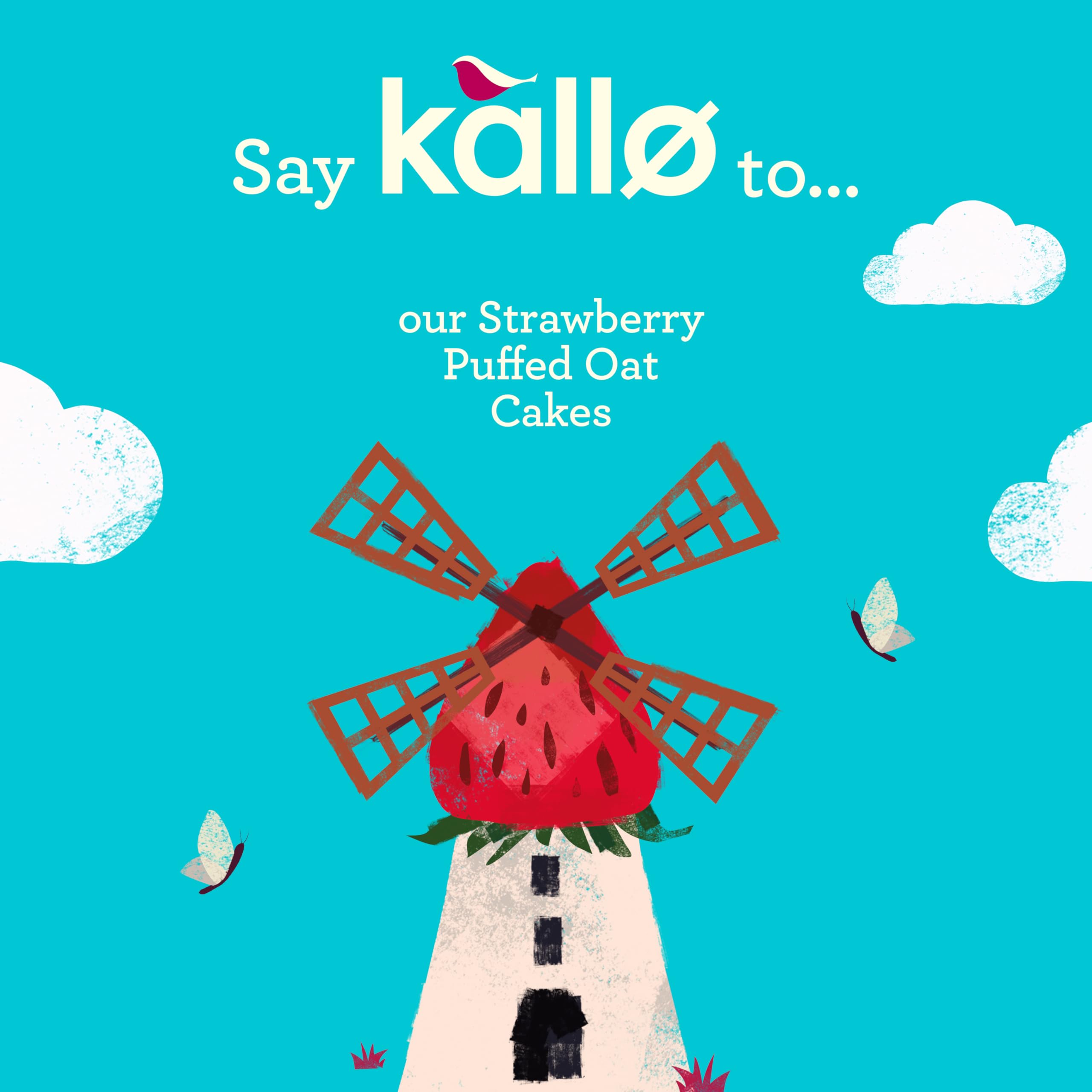 Kallo Strawberry Puffed Oat Cakes - Gluten-Free, High Fibre, Cholesterol Lowering | 122g Pack 3