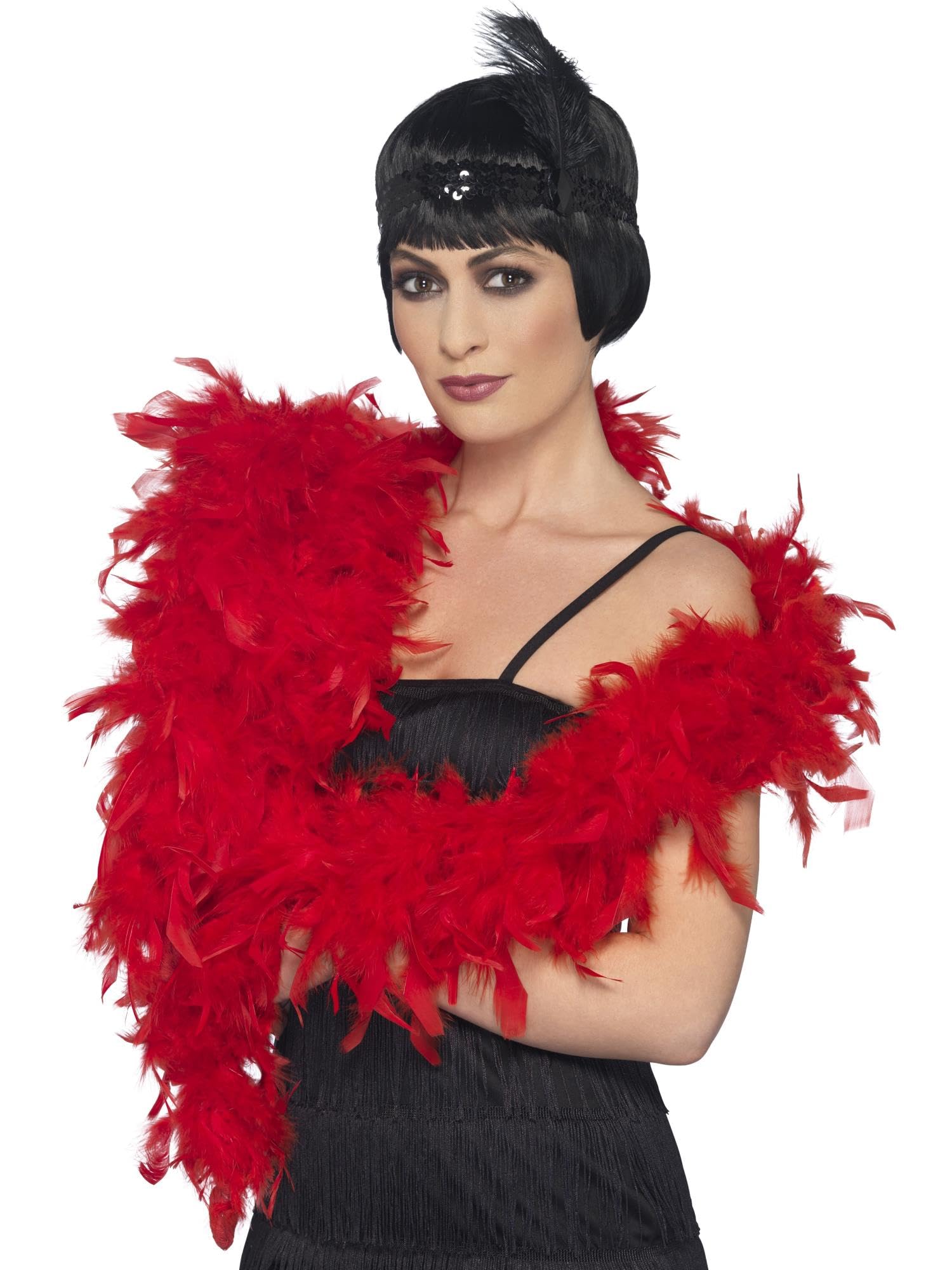 Smiffys 1920s Razzle Deluxe Red Feather Boa, 180cm, Adult Fancy Dress Accessory 1